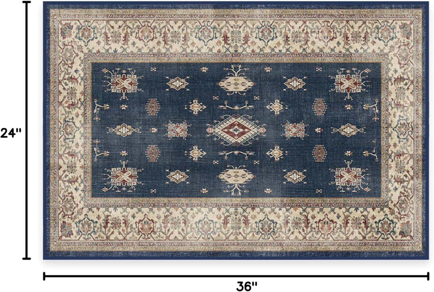 imageRUGGABLE Washable Vintage Area Rug Verena Sapphire 3x5 StainResistant NonSlip Small Machine Washable Rugs for Living Room Bedroom Hallway Entryway ampamp Officewith Standard PadSapphire Standard Pad