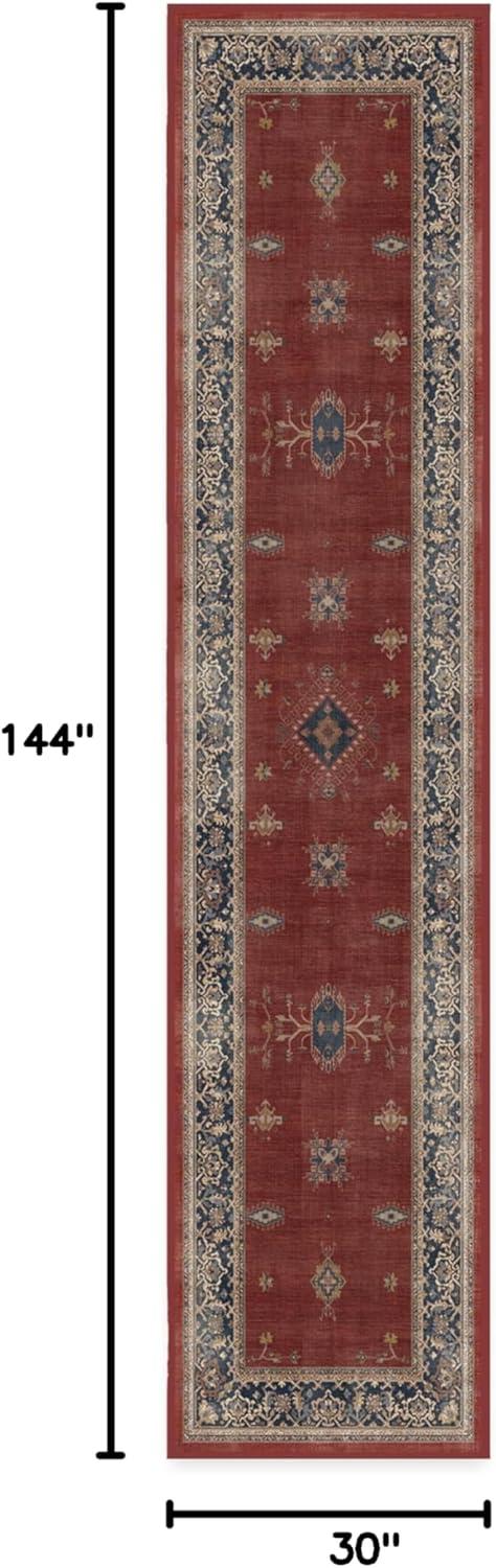 imageRUGGABLE Washable Vintage Area Rug Verena Sapphire 3x5 StainResistant NonSlip Small Machine Washable Rugs for Living Room Bedroom Hallway Entryway ampamp Officewith Standard PadAmber Red Standard Pad