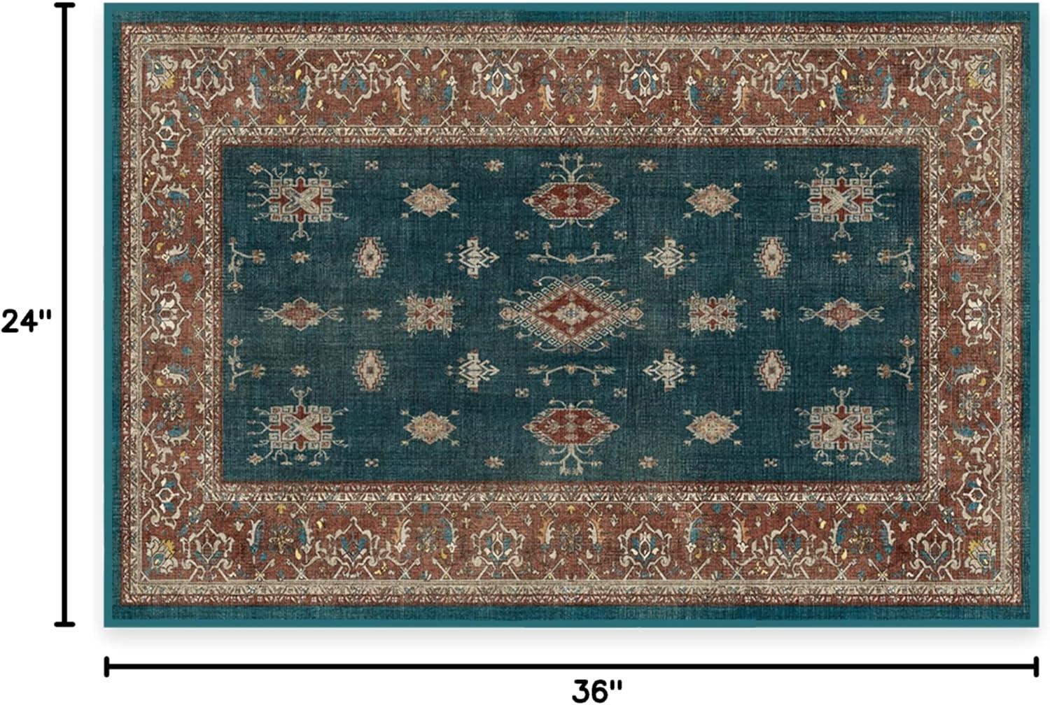 imageRUGGABLE Washable Vintage Area Rug Verena Sapphire 3x5 StainResistant NonSlip Small Machine Washable Rugs for Living Room Bedroom Hallway Entryway ampamp Officewith Standard PadTeal Blue Standard Pad
