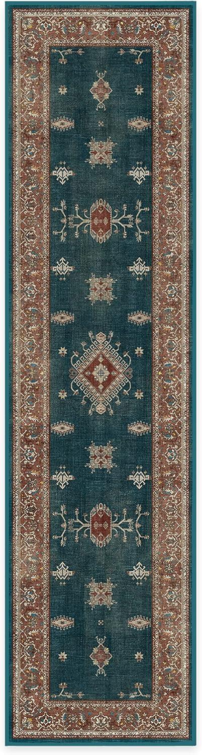 imageRUGGABLE Washable Vintage Area Rug Verena Sapphire 3x5 StainResistant NonSlip Small Machine Washable Rugs for Living Room Bedroom Hallway Entryway ampamp Officewith Standard PadTeal Blue Cushioned Pad