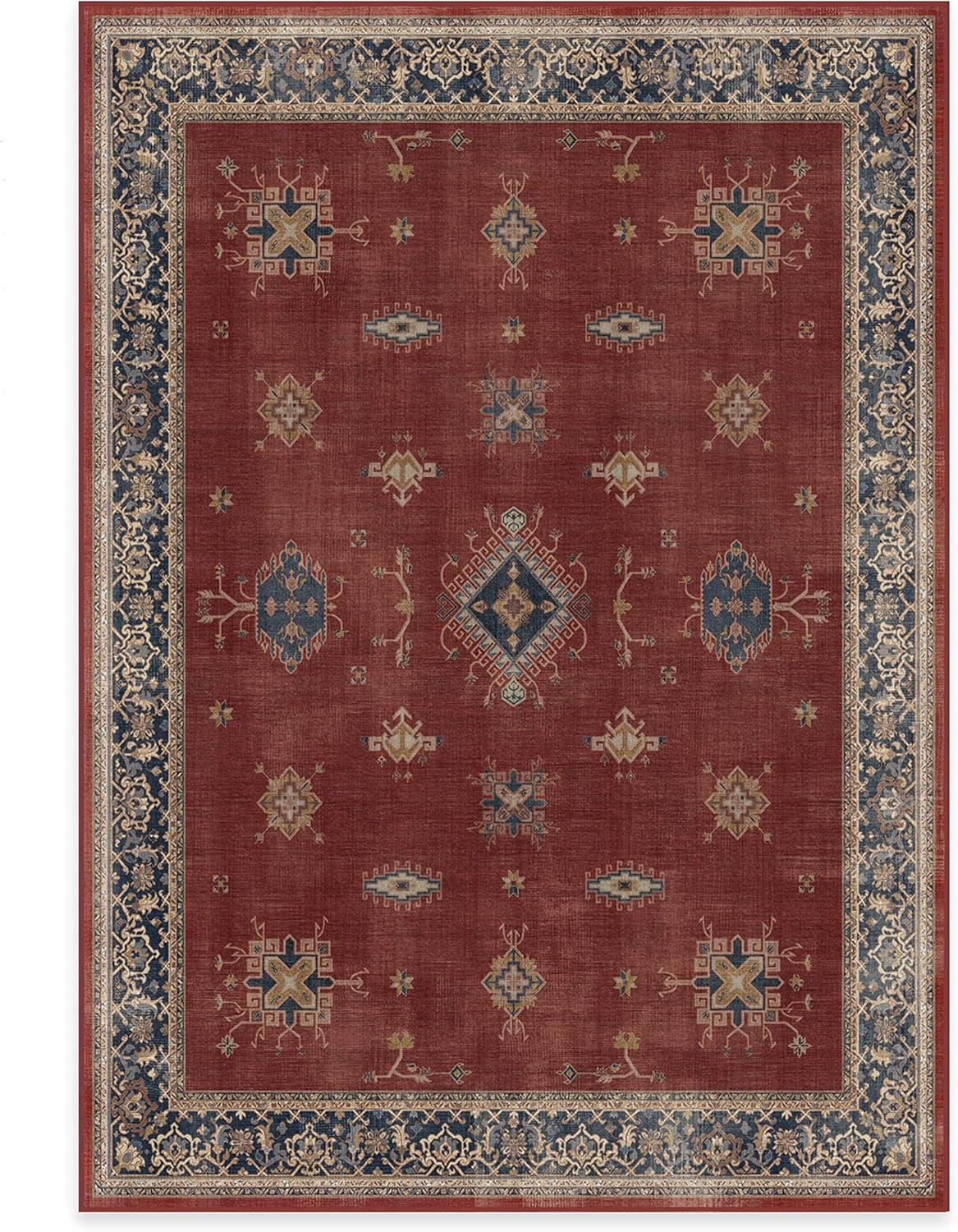 imageRUGGABLE Washable Vintage Area Rug Verena Sapphire 3x5 StainResistant NonSlip Small Machine Washable Rugs for Living Room Bedroom Hallway Entryway ampamp Officewith Standard PadAmber Red Standard Pad