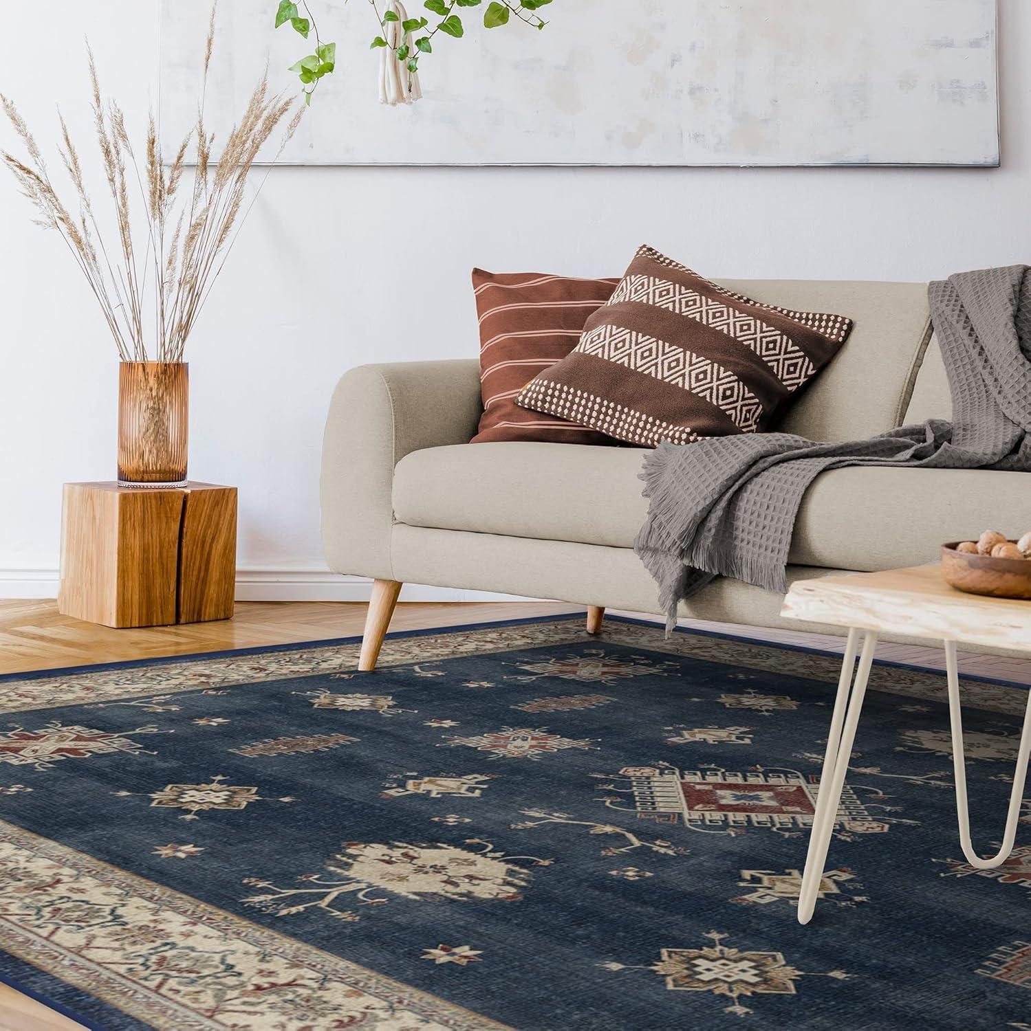 imageRUGGABLE Washable Vintage Area Rug Verena Sapphire 3x5 StainResistant NonSlip Small Machine Washable Rugs for Living Room Bedroom Hallway Entryway ampamp Officewith Standard PadSapphire Cushioned Pad