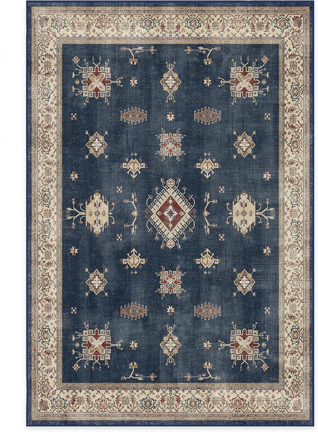 imageRUGGABLE Washable Vintage Area Rug Verena Sapphire 3x5 StainResistant NonSlip Small Machine Washable Rugs for Living Room Bedroom Hallway Entryway ampamp Officewith Standard PadSapphire Cushioned Pad