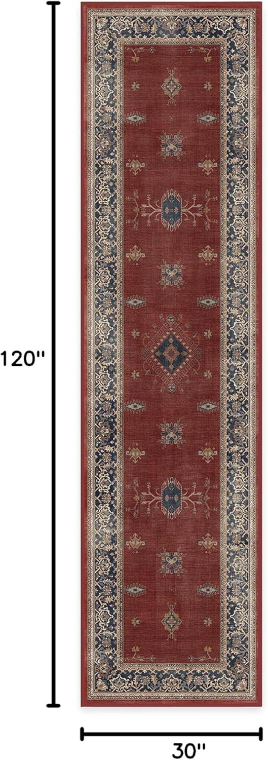 imageRUGGABLE Washable Vintage Area Rug Verena Sapphire 3x5 StainResistant NonSlip Small Machine Washable Rugs for Living Room Bedroom Hallway Entryway ampamp Officewith Standard PadAmber Red Cushioned Pad