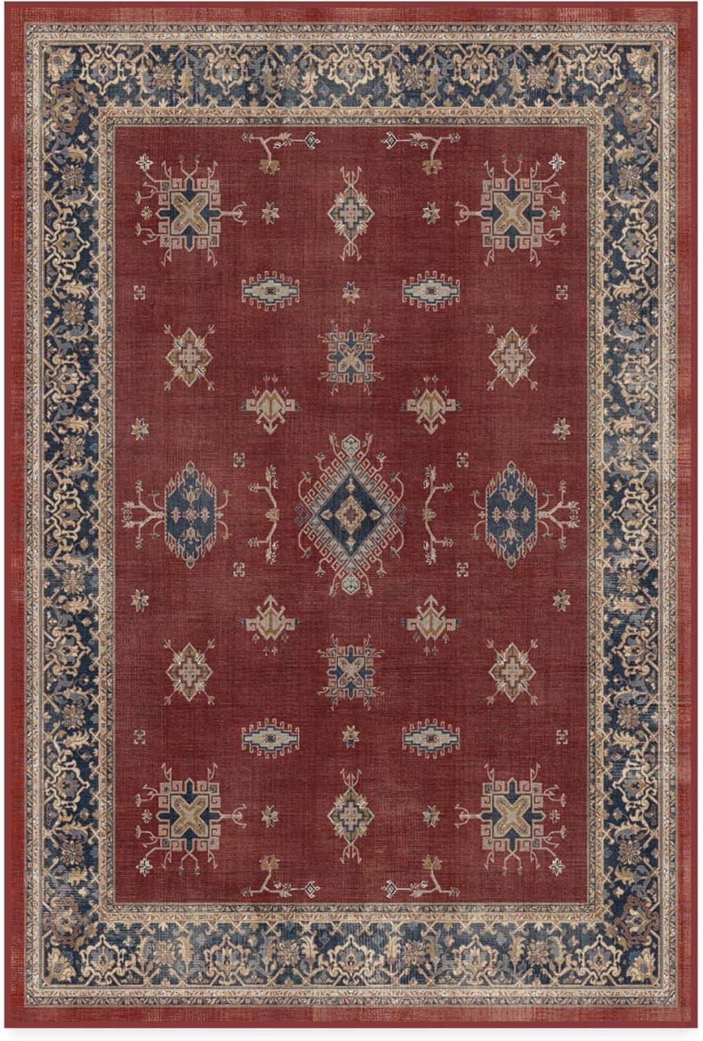 imageRUGGABLE Washable Vintage Area Rug Verena Sapphire 3x5 StainResistant NonSlip Small Machine Washable Rugs for Living Room Bedroom Hallway Entryway ampamp Officewith Standard PadAmber Red Standard Pad