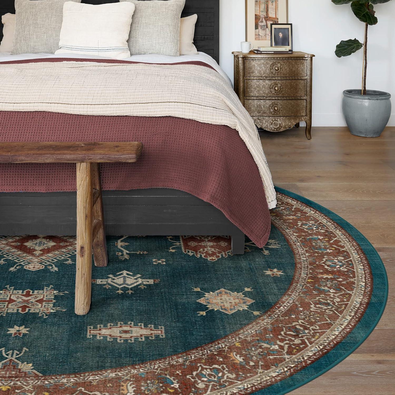 imageRUGGABLE Washable Vintage Area Rug Verena Sapphire 3x5 StainResistant NonSlip Small Machine Washable Rugs for Living Room Bedroom Hallway Entryway ampamp Officewith Standard PadTeal Blue Cushioned Pad