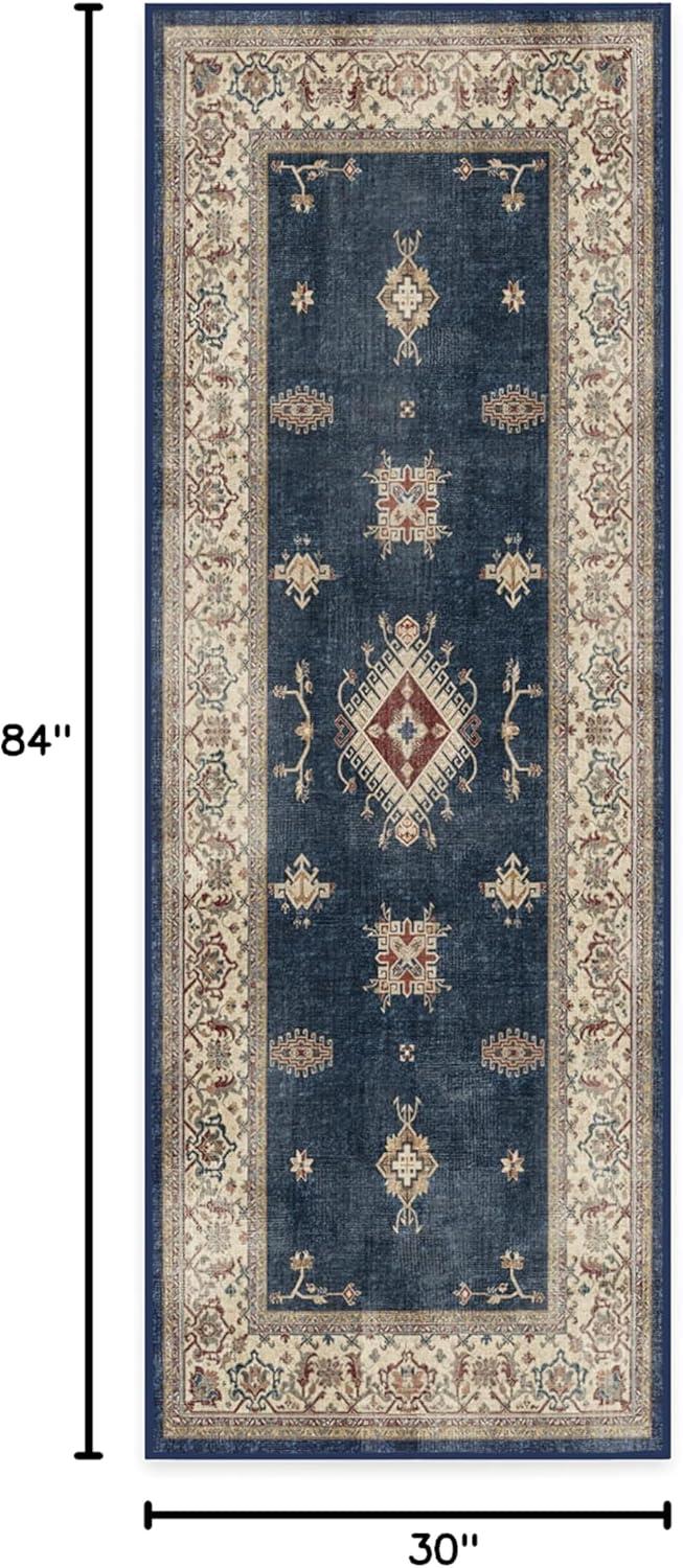 imageRUGGABLE Washable Vintage Area Rug Verena Sapphire 3x5 StainResistant NonSlip Small Machine Washable Rugs for Living Room Bedroom Hallway Entryway ampamp Officewith Standard PadSapphire Standard Pad