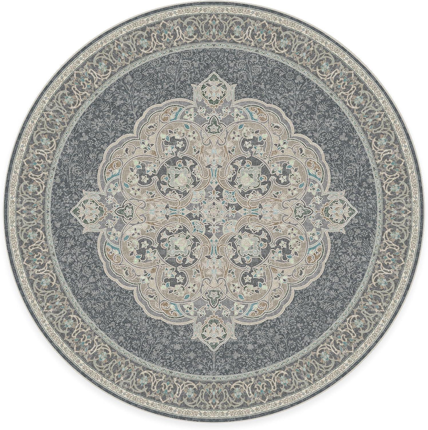 imageRUGGABLE x Disney Washable Area Rug Damask Charcoal 6 ft Round StainResistant NonSlip Medium Machine Washable Rugs for Living Room Bedroom Hallway Entryway ampamp Officewith Standard PadMickey Abalone Cushioned Pad