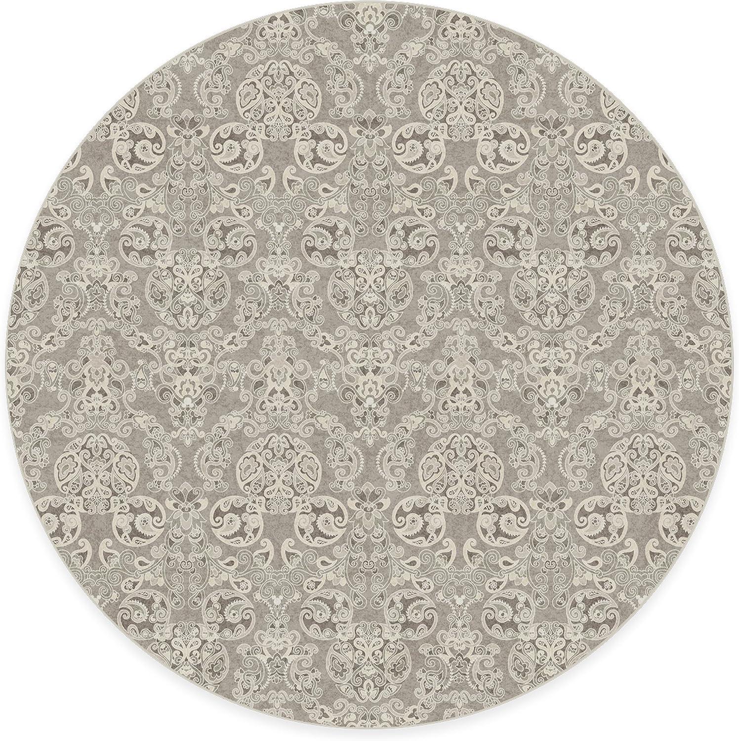 imageRUGGABLE x Disney Washable Area Rug Damask Charcoal 6 ft Round StainResistant NonSlip Medium Machine Washable Rugs for Living Room Bedroom Hallway Entryway ampamp Officewith Standard PadMickey Damask Stone Cushioned Pad