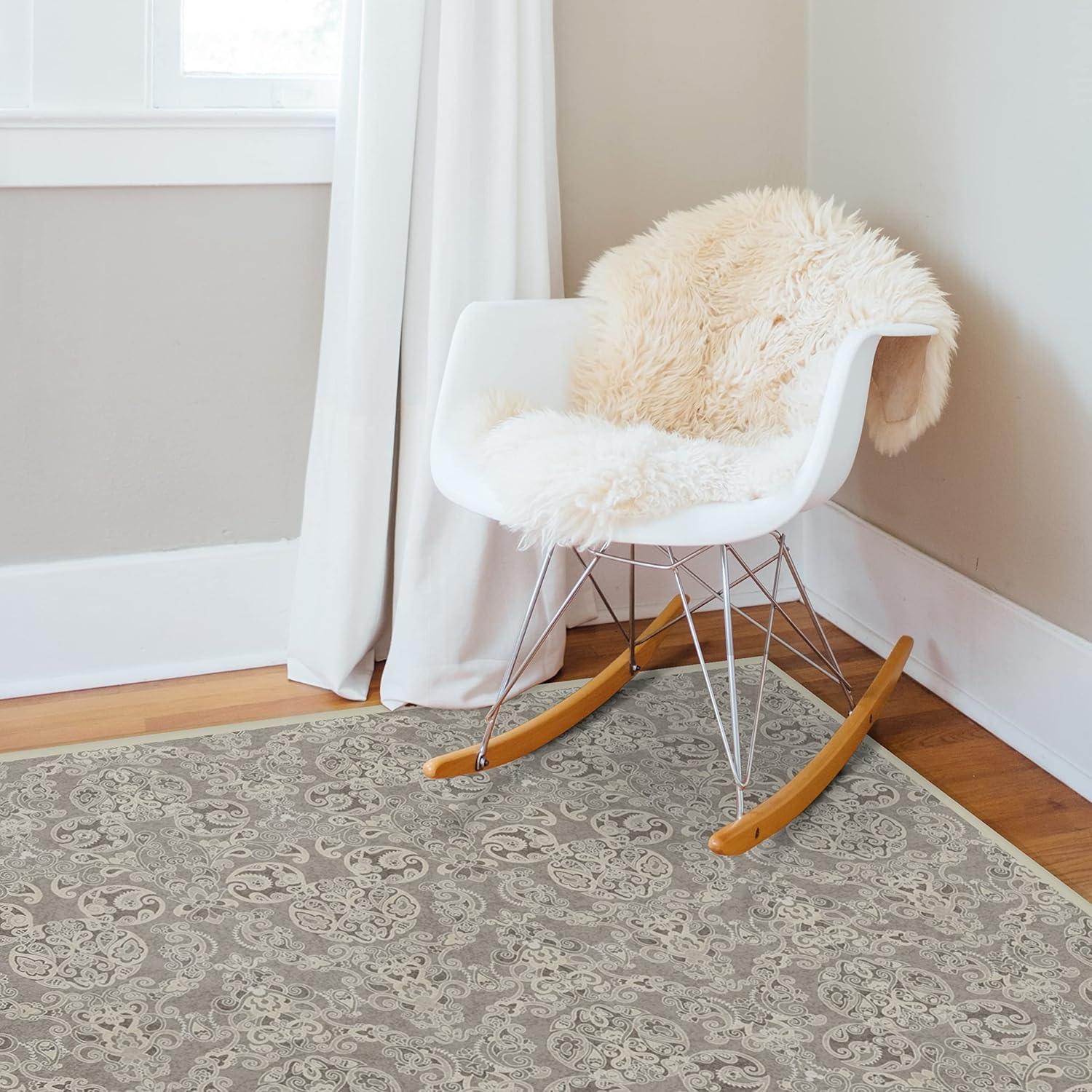 imageRUGGABLE x Disney Washable Area Rug Damask Charcoal 6 ft Round StainResistant NonSlip Medium Machine Washable Rugs for Living Room Bedroom Hallway Entryway ampamp Officewith Standard PadMickey Damask Stone Standard Pad