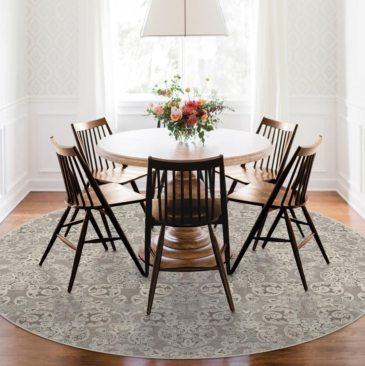 imageRUGGABLE x Disney Washable Area Rug Damask Charcoal 6 ft Round StainResistant NonSlip Medium Machine Washable Rugs for Living Room Bedroom Hallway Entryway ampamp Officewith Standard PadMickey Damask Stone Standard Pad