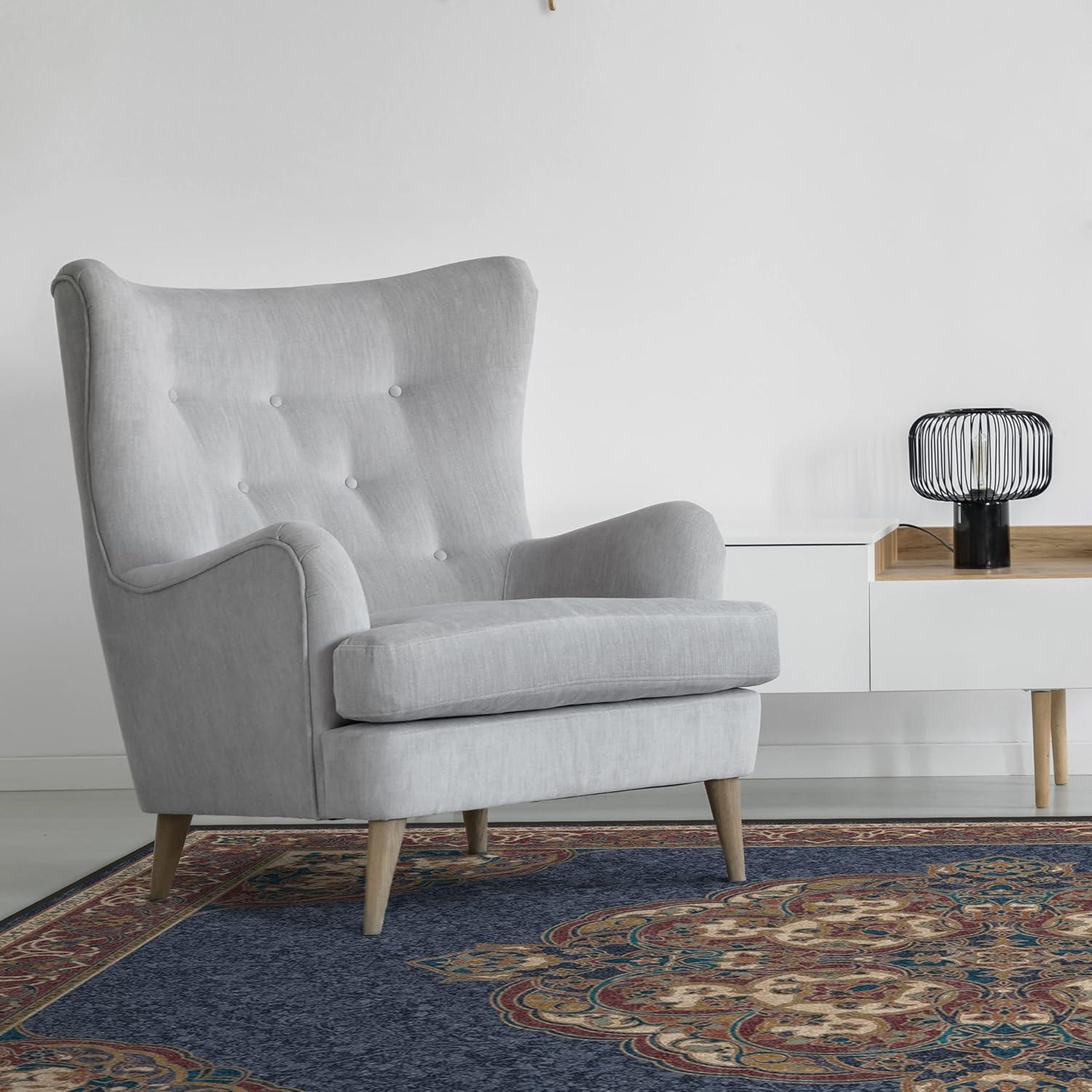 imageRUGGABLE x Disney Washable Area Rug Damask Charcoal 6 ft Round StainResistant NonSlip Medium Machine Washable Rugs for Living Room Bedroom Hallway Entryway ampamp Officewith Standard PadMickey Sapphire Standard Pad