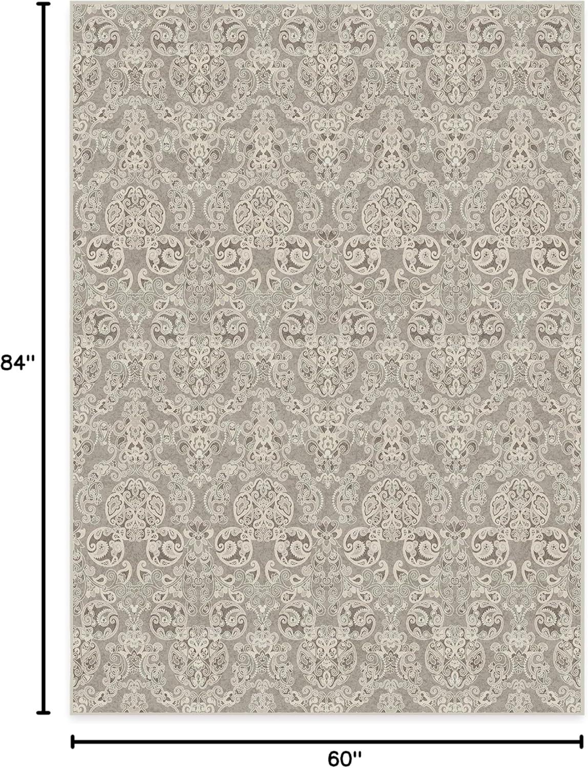 imageRUGGABLE x Disney Washable Area Rug Damask Charcoal 6 ft Round StainResistant NonSlip Medium Machine Washable Rugs for Living Room Bedroom Hallway Entryway ampamp Officewith Standard PadMickey Damask Stone Cushioned Pad