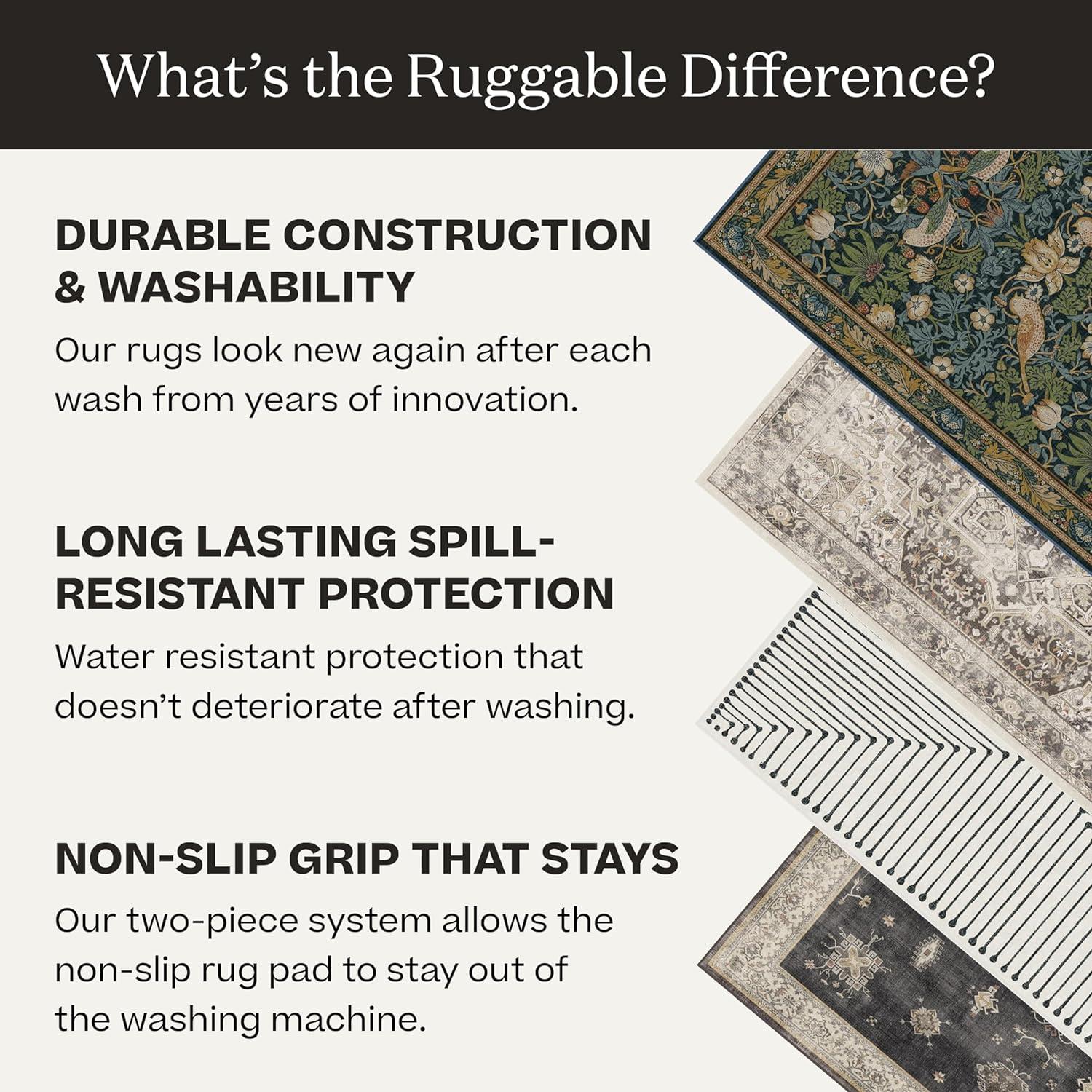 imageRUGGABLE x Disney Washable Area Rug Damask Charcoal 6 ft Round StainResistant NonSlip Medium Machine Washable Rugs for Living Room Bedroom Hallway Entryway ampamp Officewith Standard PadMickey Damask Stone Cushioned Pad