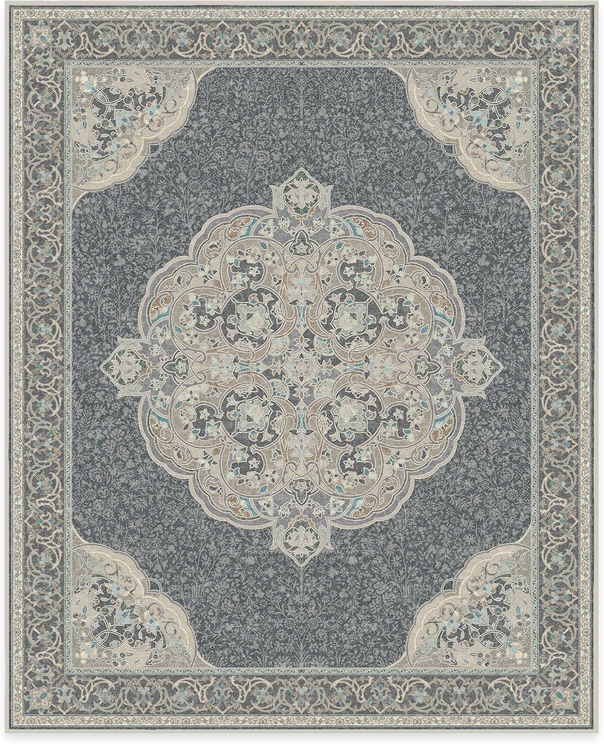 imageRUGGABLE x Disney Washable Area Rug Damask Charcoal 6 ft Round StainResistant NonSlip Medium Machine Washable Rugs for Living Room Bedroom Hallway Entryway ampamp Officewith Standard PadMickey Abalone Cushioned Pad