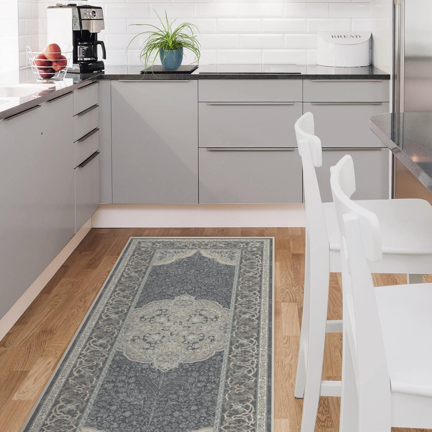 imageRUGGABLE x Disney Washable Area Rug Damask Charcoal 6 ft Round StainResistant NonSlip Medium Machine Washable Rugs for Living Room Bedroom Hallway Entryway ampamp Officewith Standard PadMickey Abalone Cushioned Pad