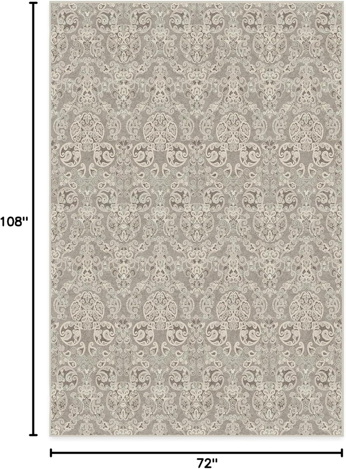 imageRUGGABLE x Disney Washable Area Rug Damask Charcoal 6 ft Round StainResistant NonSlip Medium Machine Washable Rugs for Living Room Bedroom Hallway Entryway ampamp Officewith Standard PadMickey Damask Stone Cushioned Pad