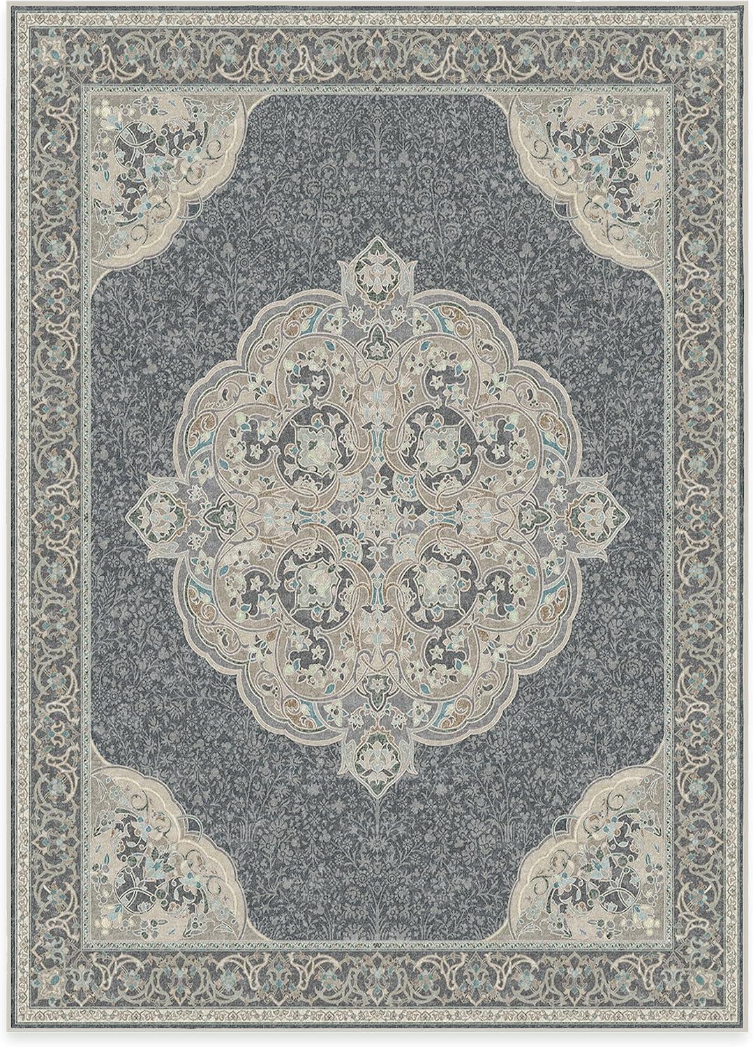 imageRUGGABLE x Disney Washable Area Rug Damask Charcoal 6 ft Round StainResistant NonSlip Medium Machine Washable Rugs for Living Room Bedroom Hallway Entryway ampamp Officewith Standard PadMickey Abalone Cushioned Pad