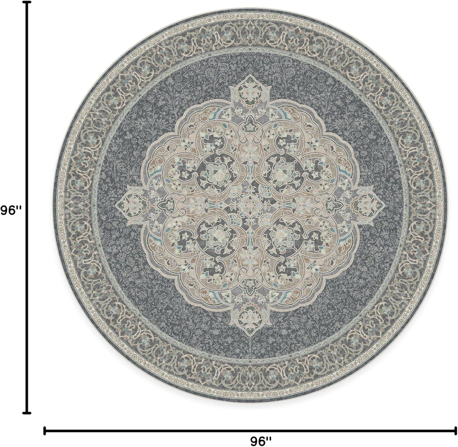 imageRUGGABLE x Disney Washable Area Rug Damask Charcoal 6 ft Round StainResistant NonSlip Medium Machine Washable Rugs for Living Room Bedroom Hallway Entryway ampamp Officewith Standard PadMickey Abalone Cushioned Pad