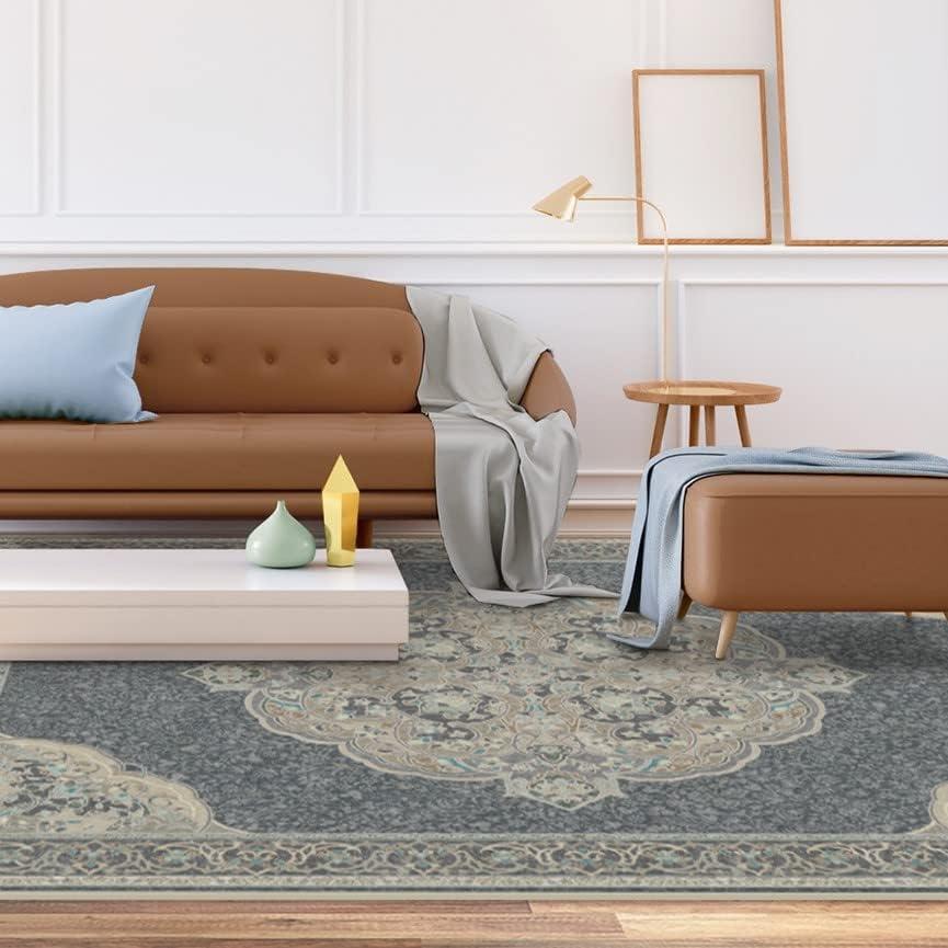 imageRUGGABLE x Disney Washable Area Rug Damask Charcoal 6 ft Round StainResistant NonSlip Medium Machine Washable Rugs for Living Room Bedroom Hallway Entryway ampamp Officewith Standard PadMickey Abalone Cushioned Pad