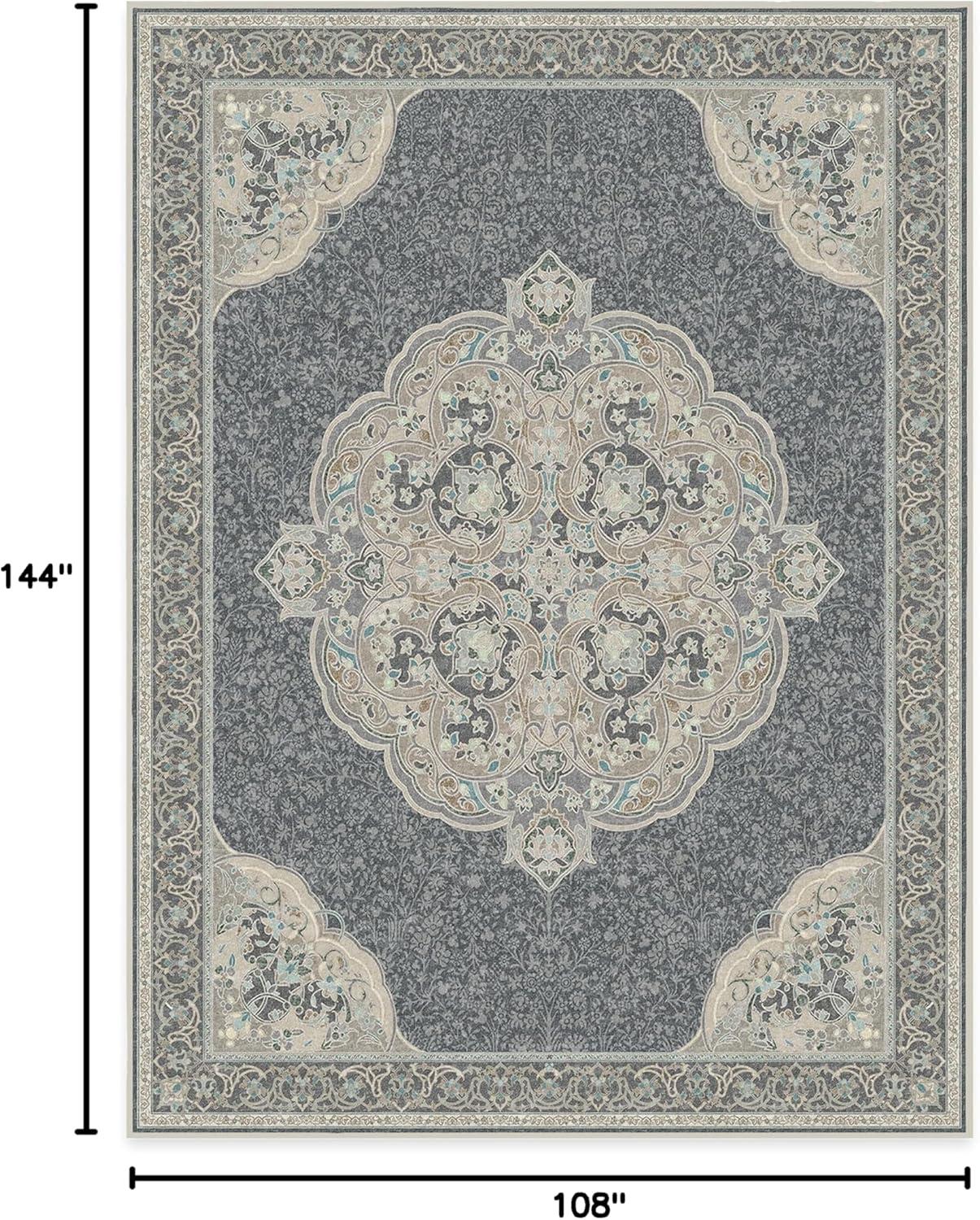 imageRUGGABLE x Disney Washable Area Rug Damask Charcoal 6 ft Round StainResistant NonSlip Medium Machine Washable Rugs for Living Room Bedroom Hallway Entryway ampamp Officewith Standard PadMickey Abalone Cushioned Pad