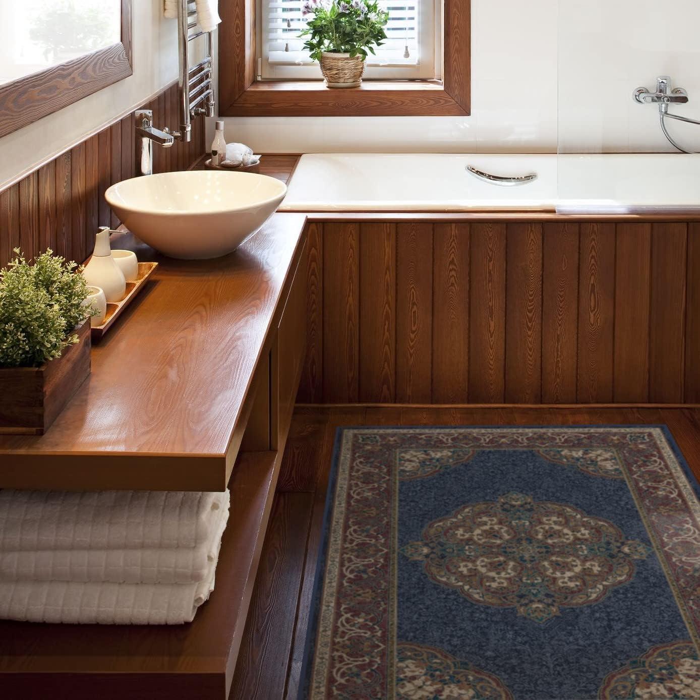 imageRUGGABLE x Disney Washable Area Rug Damask Charcoal 6 ft Round StainResistant NonSlip Medium Machine Washable Rugs for Living Room Bedroom Hallway Entryway ampamp Officewith Standard PadMickey Sapphire Standard Pad