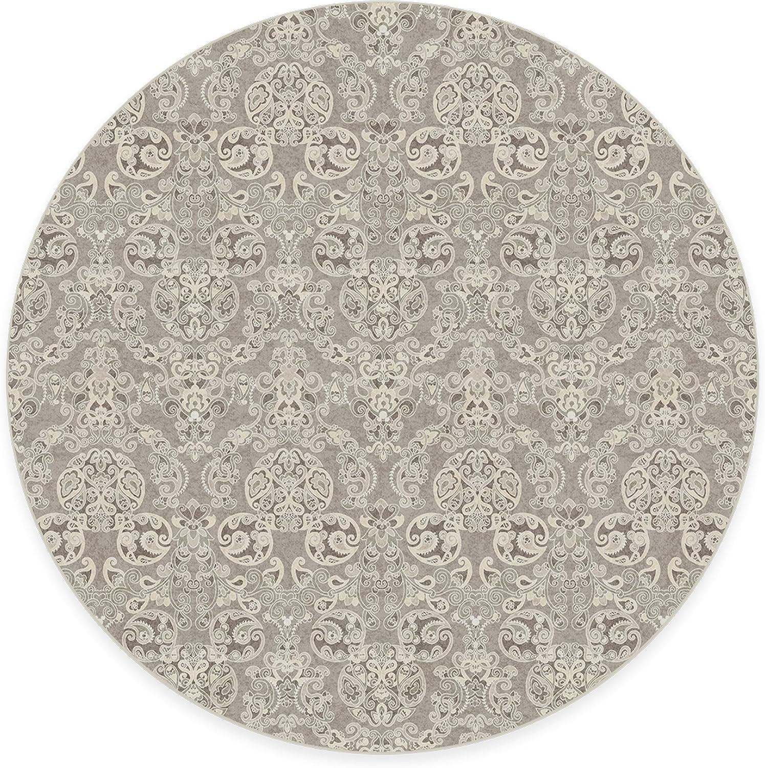 imageRUGGABLE x Disney Washable Area Rug Damask Charcoal 6 ft Round StainResistant NonSlip Medium Machine Washable Rugs for Living Room Bedroom Hallway Entryway ampamp Officewith Standard PadMickey Damask Stone Standard Pad