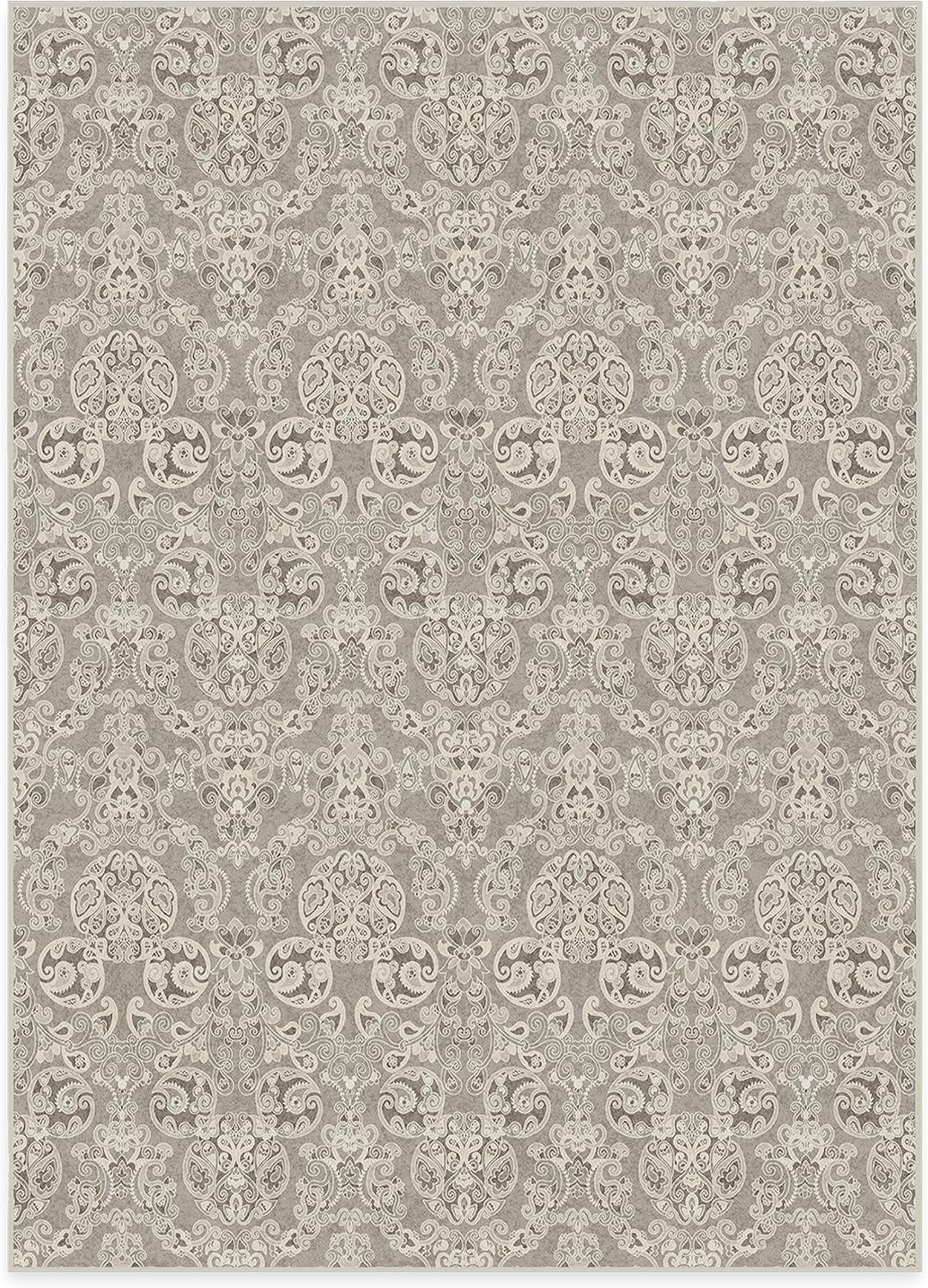 imageRUGGABLE x Disney Washable Area Rug Damask Charcoal 6 ft Round StainResistant NonSlip Medium Machine Washable Rugs for Living Room Bedroom Hallway Entryway ampamp Officewith Standard PadMickey Damask Stone Cushioned Pad