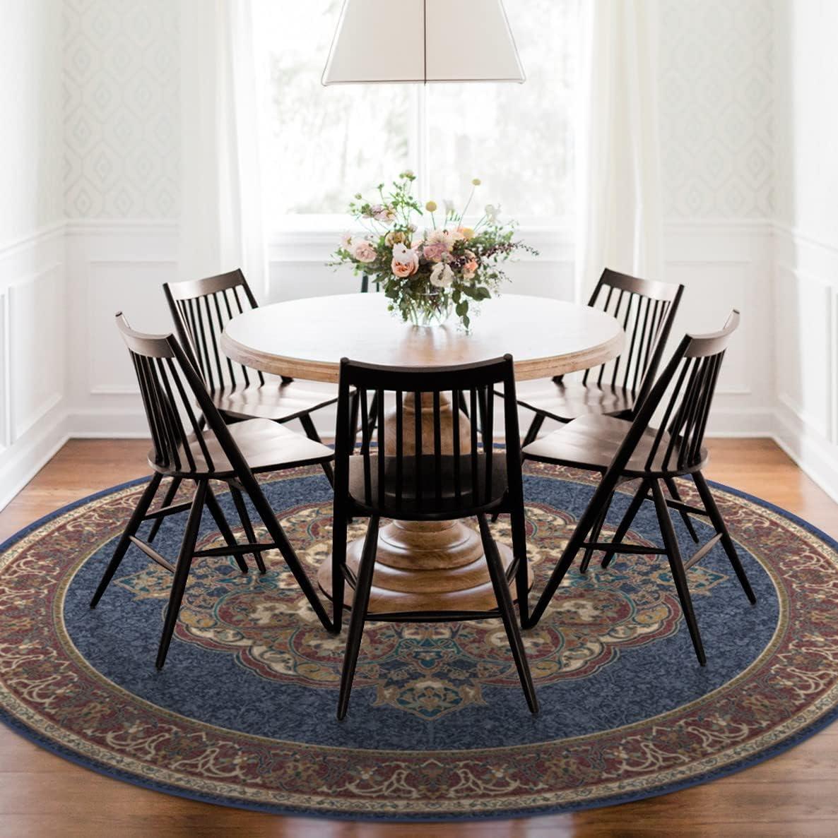 imageRUGGABLE x Disney Washable Area Rug Damask Charcoal 6 ft Round StainResistant NonSlip Medium Machine Washable Rugs for Living Room Bedroom Hallway Entryway ampamp Officewith Standard PadMickey Sapphire Standard Pad