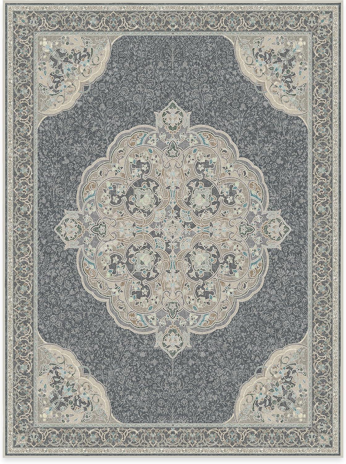 imageRUGGABLE x Disney Washable Area Rug Damask Charcoal 6 ft Round StainResistant NonSlip Medium Machine Washable Rugs for Living Room Bedroom Hallway Entryway ampamp Officewith Standard PadMickey Abalone Cushioned Pad
