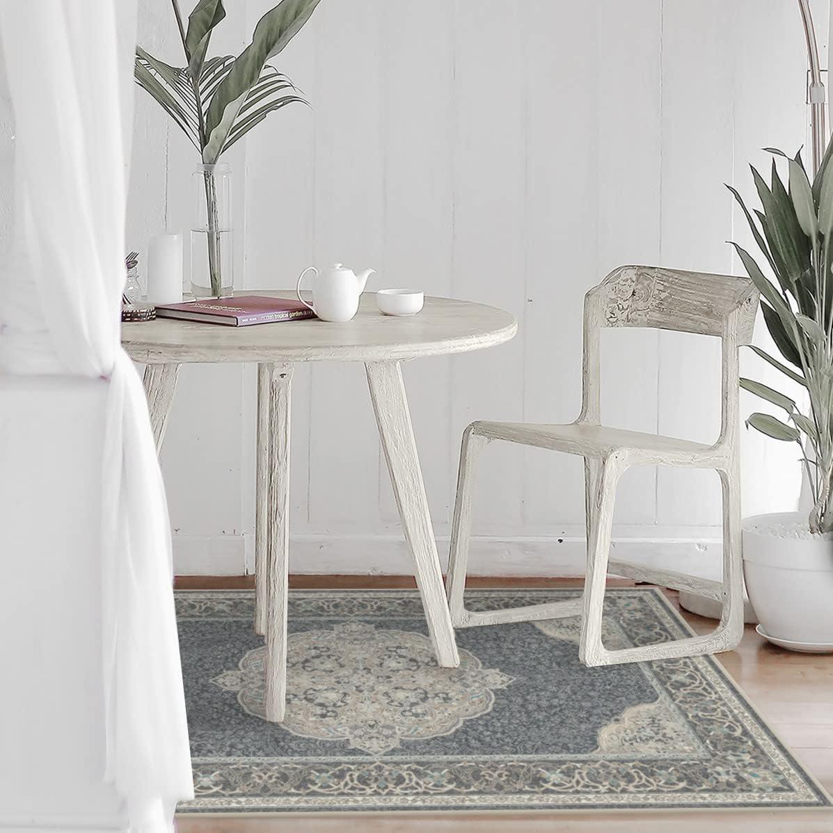 imageRUGGABLE x Disney Washable Area Rug Damask Charcoal 6 ft Round StainResistant NonSlip Medium Machine Washable Rugs for Living Room Bedroom Hallway Entryway ampamp Officewith Standard PadMickey Abalone Cushioned Pad