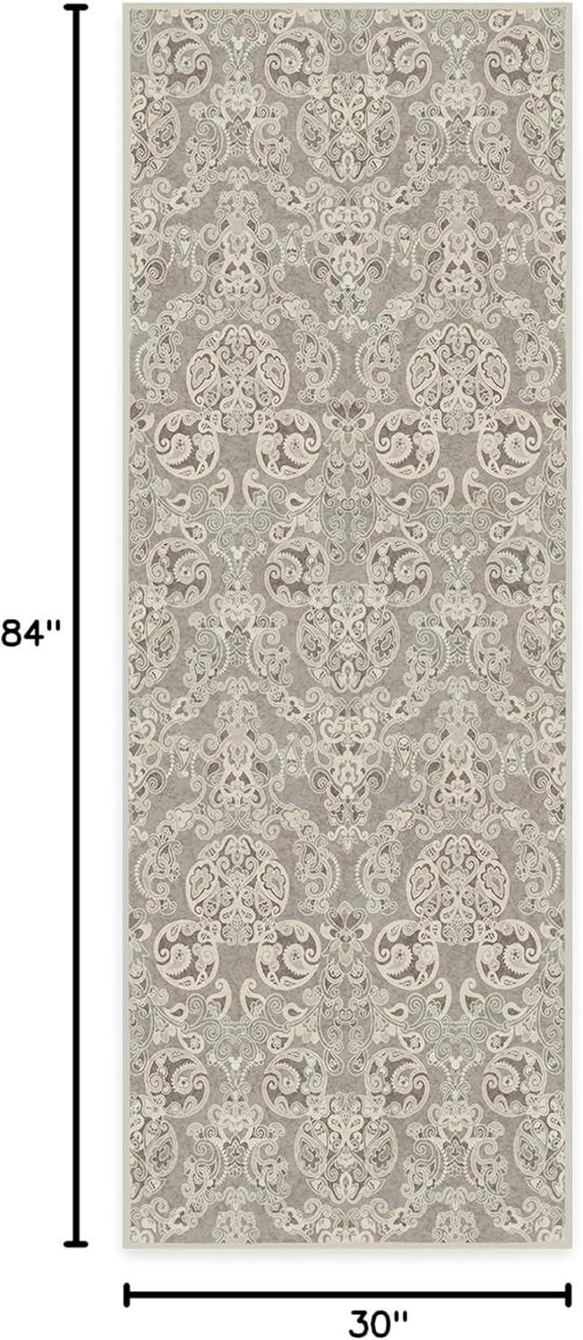 imageRUGGABLE x Disney Washable Area Rug Damask Charcoal 6 ft Round StainResistant NonSlip Medium Machine Washable Rugs for Living Room Bedroom Hallway Entryway ampamp Officewith Standard PadMickey Damask Stone Cushioned Pad