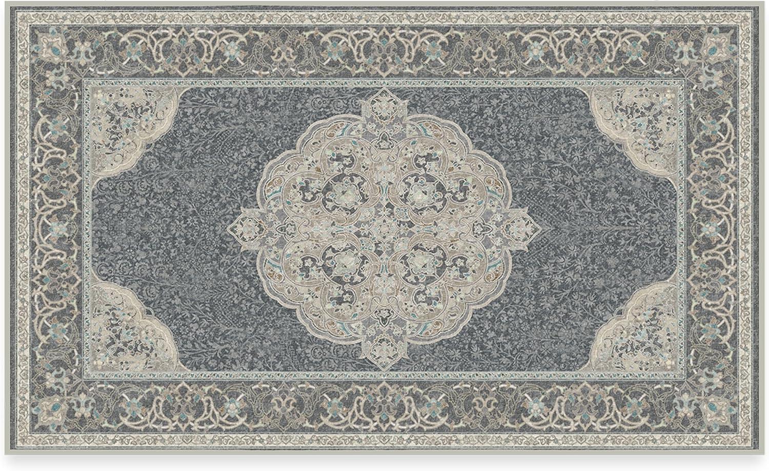 imageRUGGABLE x Disney Washable Area Rug Damask Charcoal 6 ft Round StainResistant NonSlip Medium Machine Washable Rugs for Living Room Bedroom Hallway Entryway ampamp Officewith Standard PadMickey Abalone Cushioned Pad