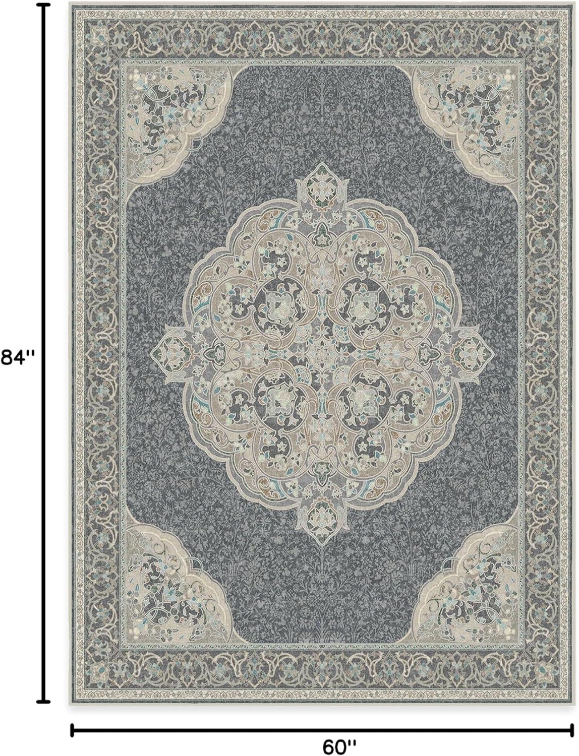 imageRUGGABLE x Disney Washable Area Rug Damask Charcoal 6 ft Round StainResistant NonSlip Medium Machine Washable Rugs for Living Room Bedroom Hallway Entryway ampamp Officewith Standard PadMickey Abalone Cushioned Pad