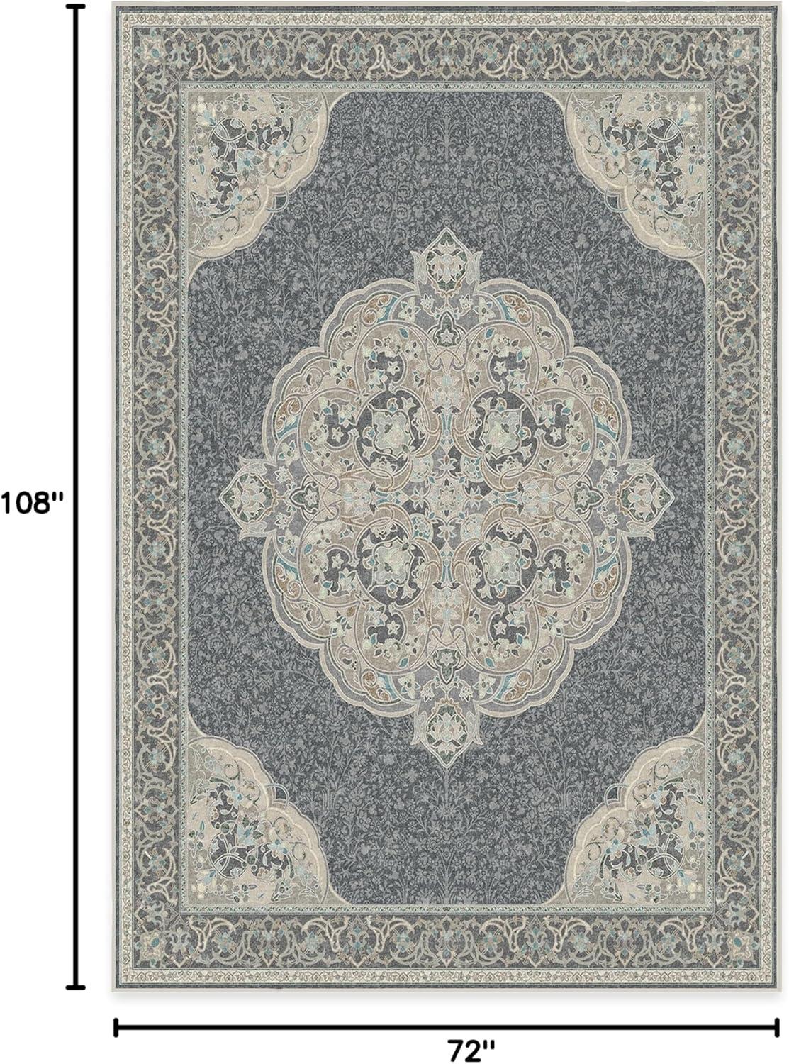 imageRUGGABLE x Disney Washable Area Rug Damask Charcoal 6 ft Round StainResistant NonSlip Medium Machine Washable Rugs for Living Room Bedroom Hallway Entryway ampamp Officewith Standard PadMickey Abalone Cushioned Pad