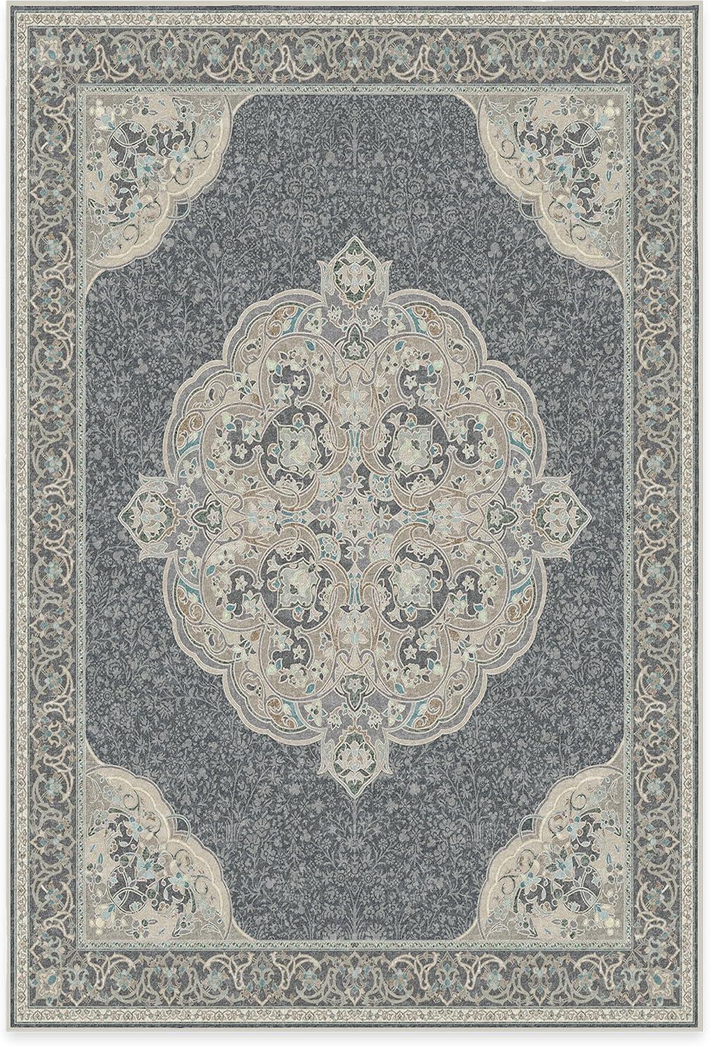imageRUGGABLE x Disney Washable Area Rug Damask Charcoal 6 ft Round StainResistant NonSlip Medium Machine Washable Rugs for Living Room Bedroom Hallway Entryway ampamp Officewith Standard PadMickey Abalone Cushioned Pad
