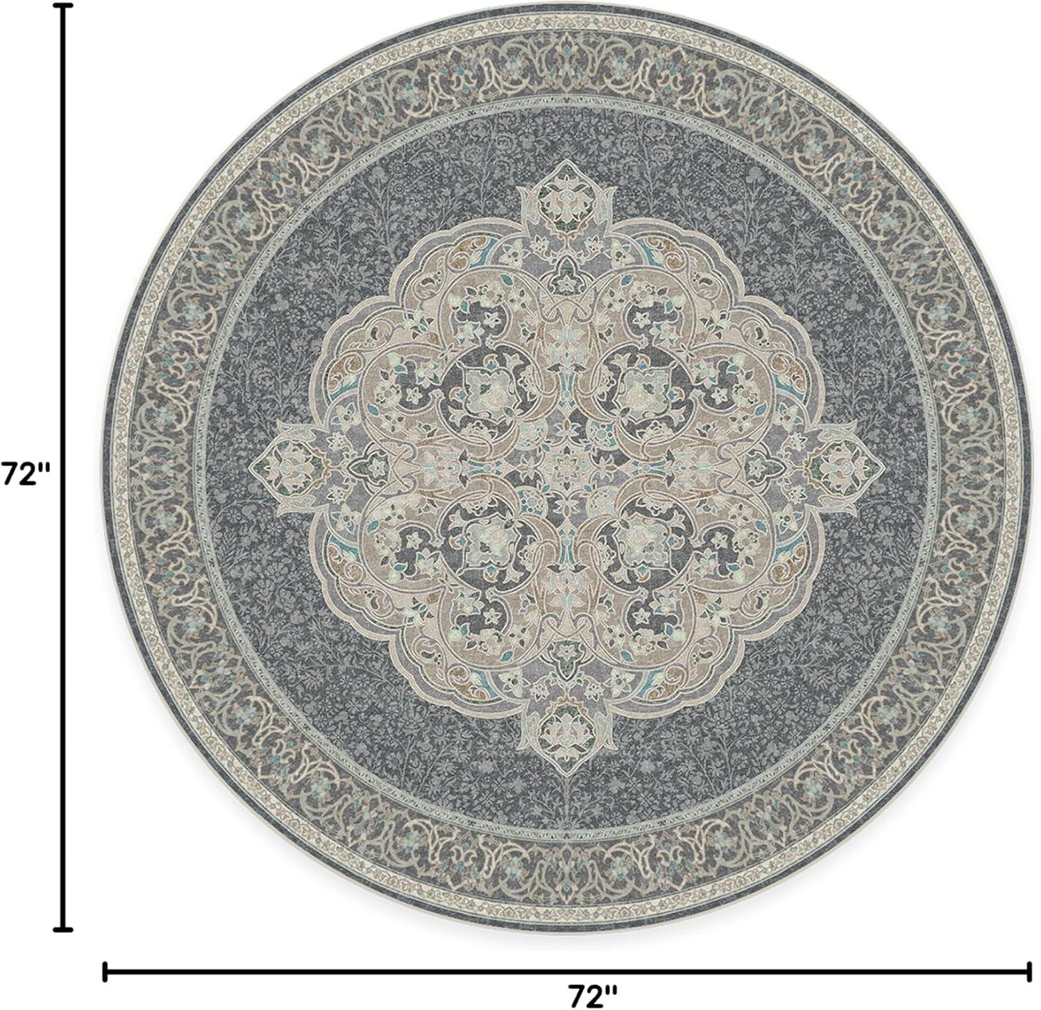 imageRUGGABLE x Disney Washable Area Rug Damask Charcoal 6 ft Round StainResistant NonSlip Medium Machine Washable Rugs for Living Room Bedroom Hallway Entryway ampamp Officewith Standard PadMickey Abalone Cushioned Pad