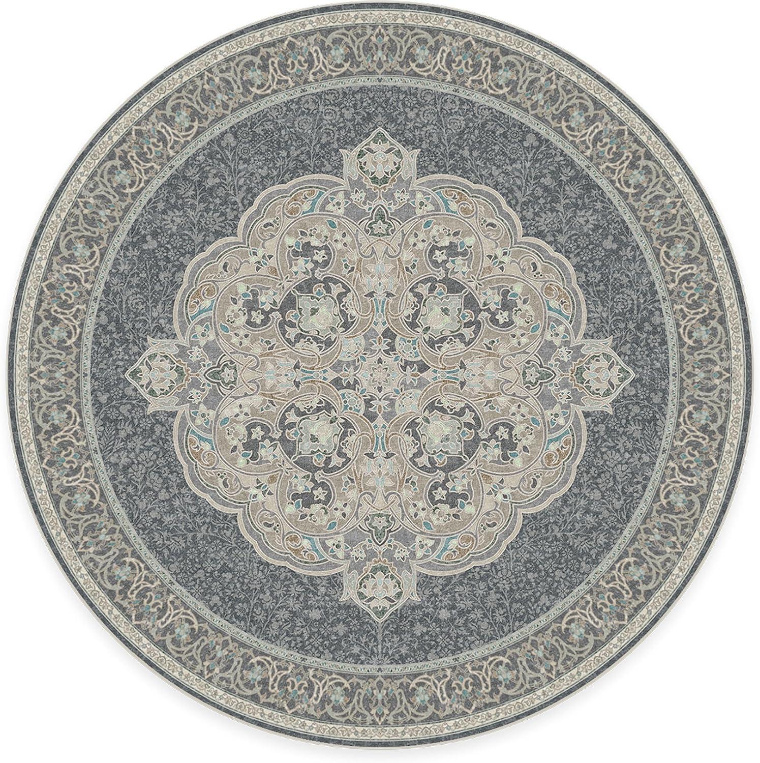 imageRUGGABLE x Disney Washable Area Rug Damask Charcoal 6 ft Round StainResistant NonSlip Medium Machine Washable Rugs for Living Room Bedroom Hallway Entryway ampamp Officewith Standard PadMickey Abalone Cushioned Pad