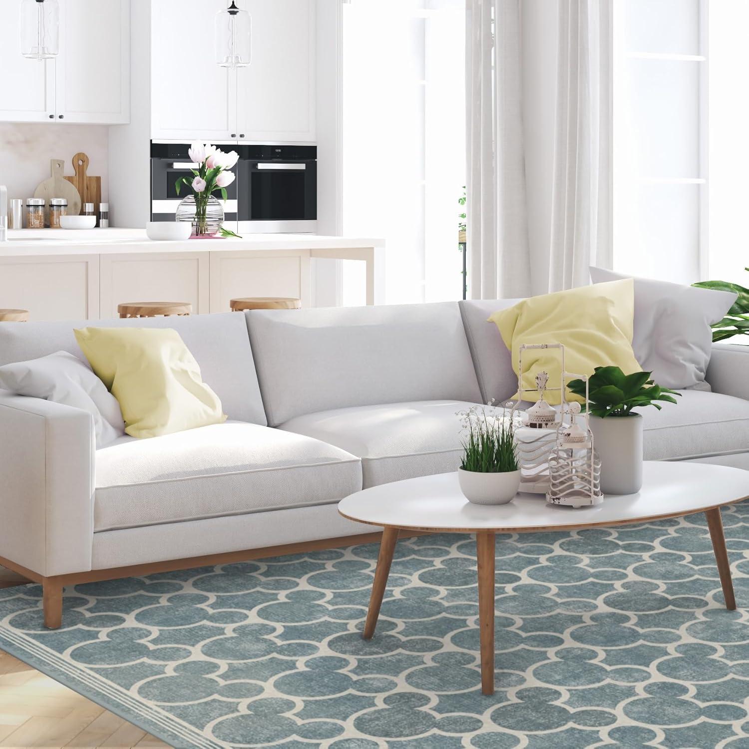 imageRUGGABLE x Disney Washable Area Rug Trellis Blue 3x5 StainResistant NonSlip Small Machine Washable Rugs for Living Room Bedroom Hallway Entryway ampamp Officewith Standard PadMickey Trellis Blue Cushioned Pad