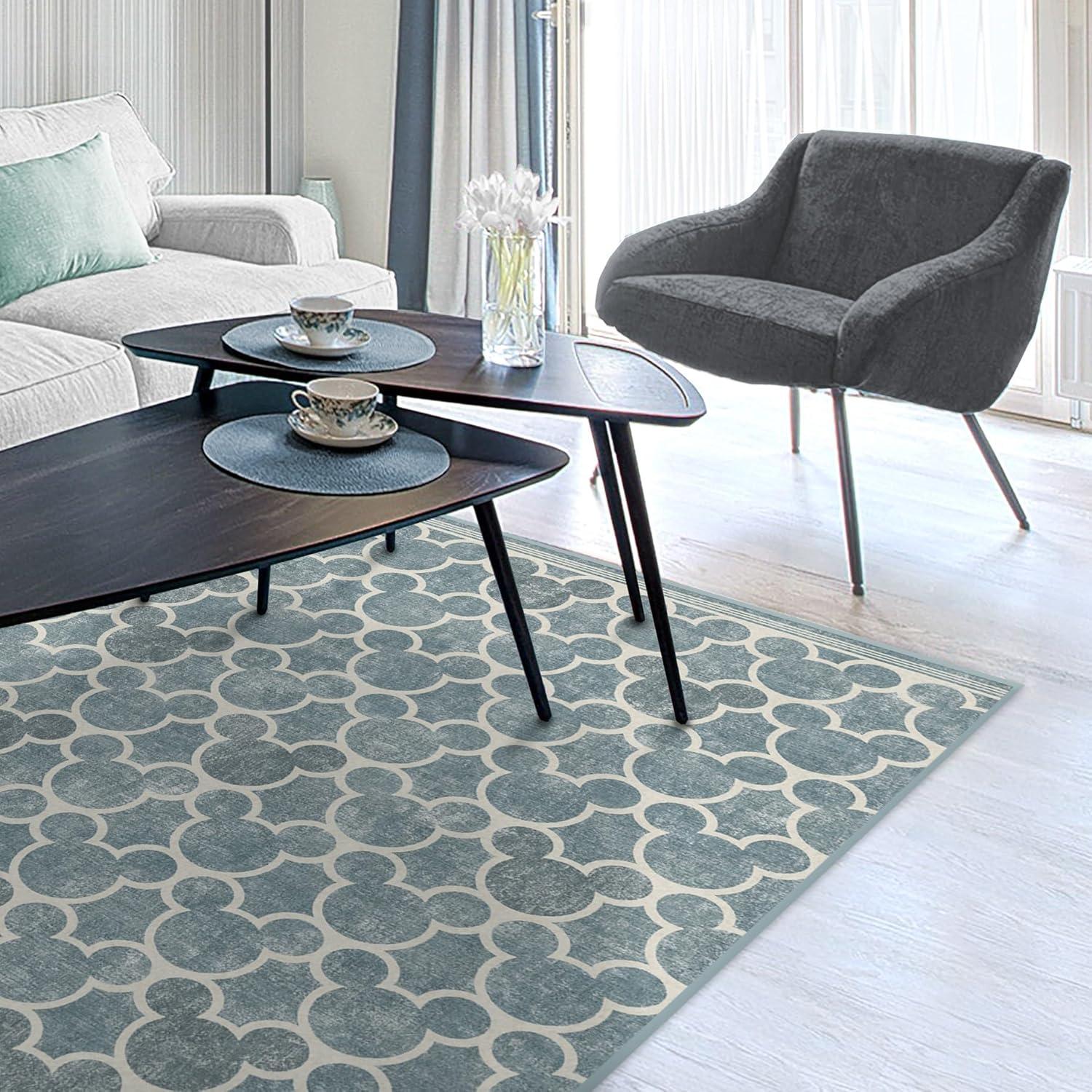 imageRUGGABLE x Disney Washable Area Rug Trellis Blue 3x5 StainResistant NonSlip Small Machine Washable Rugs for Living Room Bedroom Hallway Entryway ampamp Officewith Standard PadMickey Trellis Blue Cushioned Pad