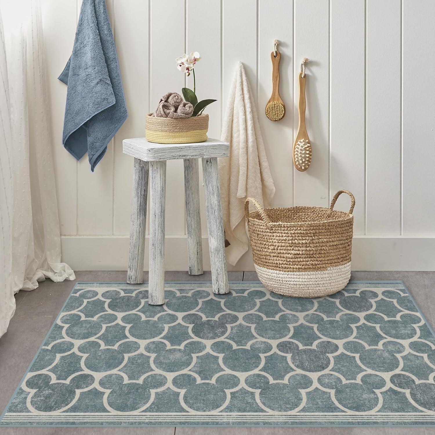 imageRUGGABLE x Disney Washable Area Rug Trellis Blue 3x5 StainResistant NonSlip Small Machine Washable Rugs for Living Room Bedroom Hallway Entryway ampamp Officewith Standard PadMickey Trellis Blue Cushioned Pad