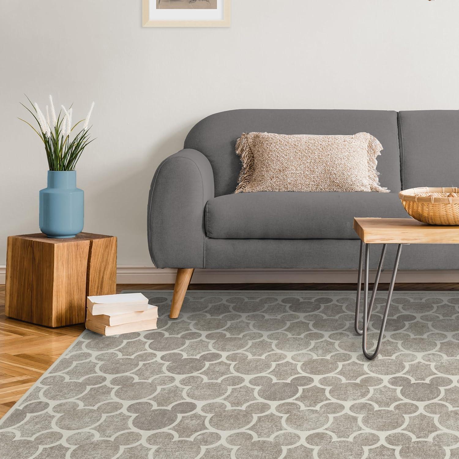 imageRUGGABLE x Disney Washable Area Rug Trellis Blue 3x5 StainResistant NonSlip Small Machine Washable Rugs for Living Room Bedroom Hallway Entryway ampamp Officewith Standard PadMickey Trellis Grey Standard Pad