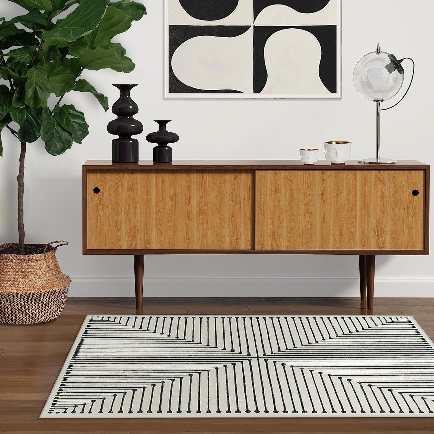 imageRUGGABLE x Jonathan Adler Machine Washable Modern Runner Rug Inkdrop Camel ampamp Ivory 25x7 StainResistant NonSlip Washable Rug for Hallway Entryway Living Room ampamp Kitchenwith Standard PadInkdrop Black Ivory Cushioned Pad