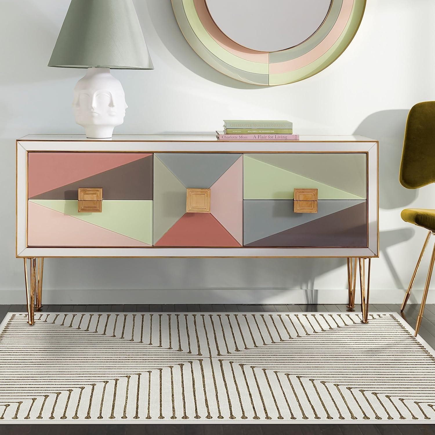 imageRUGGABLE x Jonathan Adler Machine Washable Modern Runner Rug Inkdrop Camel ampamp Ivory 25x7 StainResistant NonSlip Washable Rug for Hallway Entryway Living Room ampamp Kitchenwith Standard PadInkdrop Camel Ivory Cushioned Pad