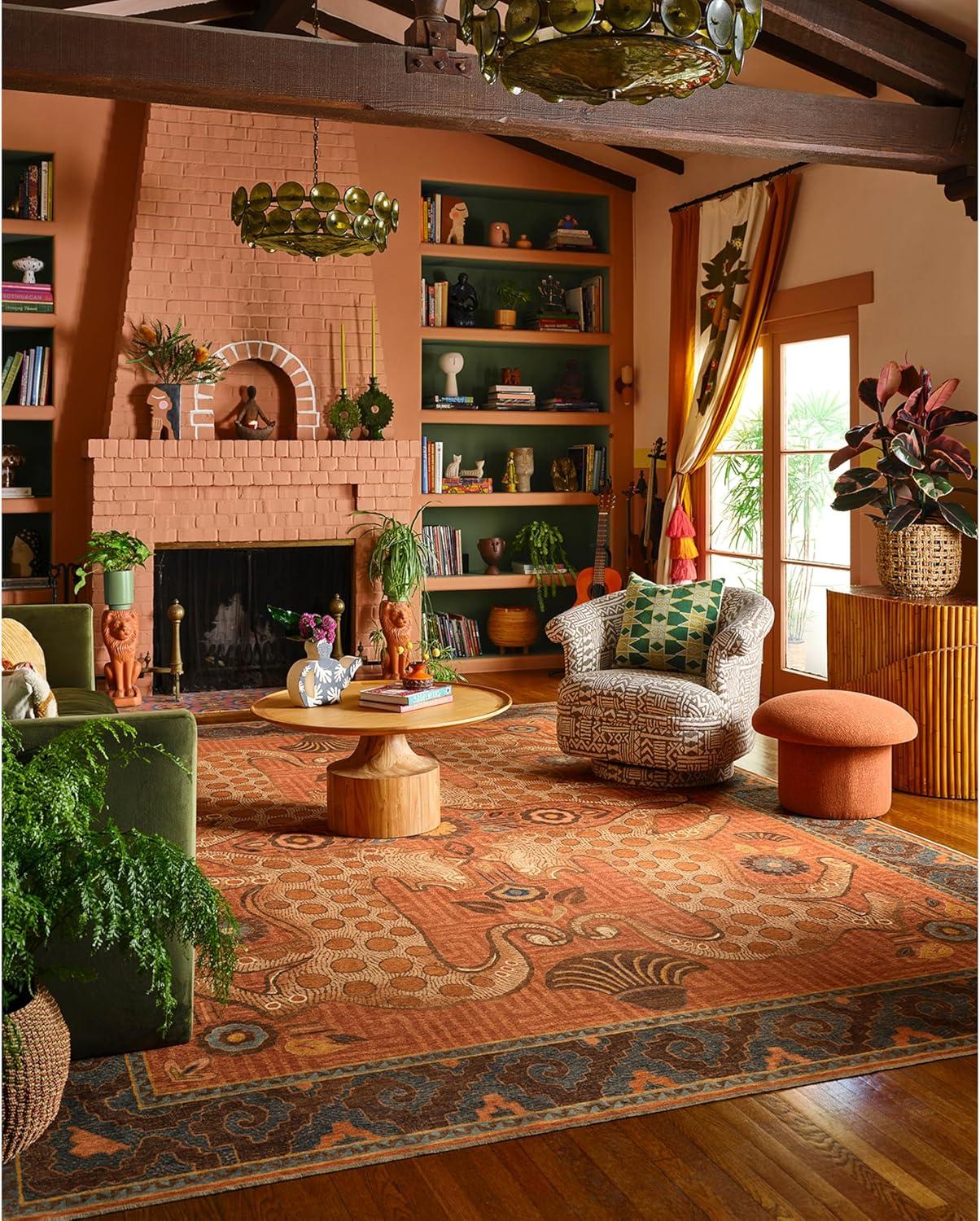 imageRUGGABLE x Justina Blakeney Machine Washable Area Rug Josephine Midnight 4x6 StainResistant NonSlip Medium Rugs for Living Room Bedroom Hallway Entryway ampamp Officewith Standard PadEartha Terracotta Cushioned Pad