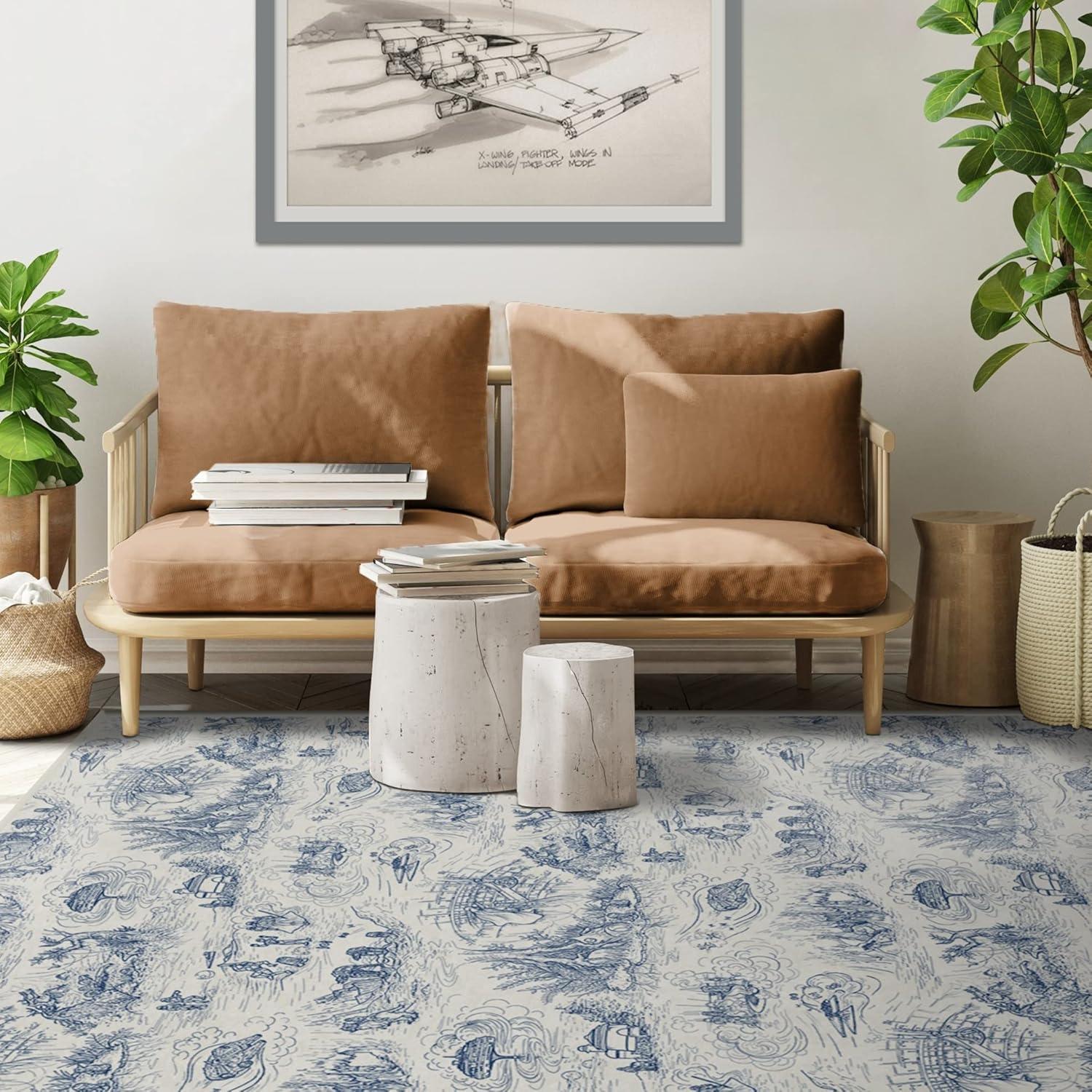 imageRUGGABLE x Star Wars Washable Area Rug Grogu Trellis Ash Grey 3x5 StainResistant NonSlip Small Machine Washable Rugs for Living Room Bedroom Hallway Entryway ampamp Officewith Standard PadEmpire Strikes Back Toile Blue Standard Pad