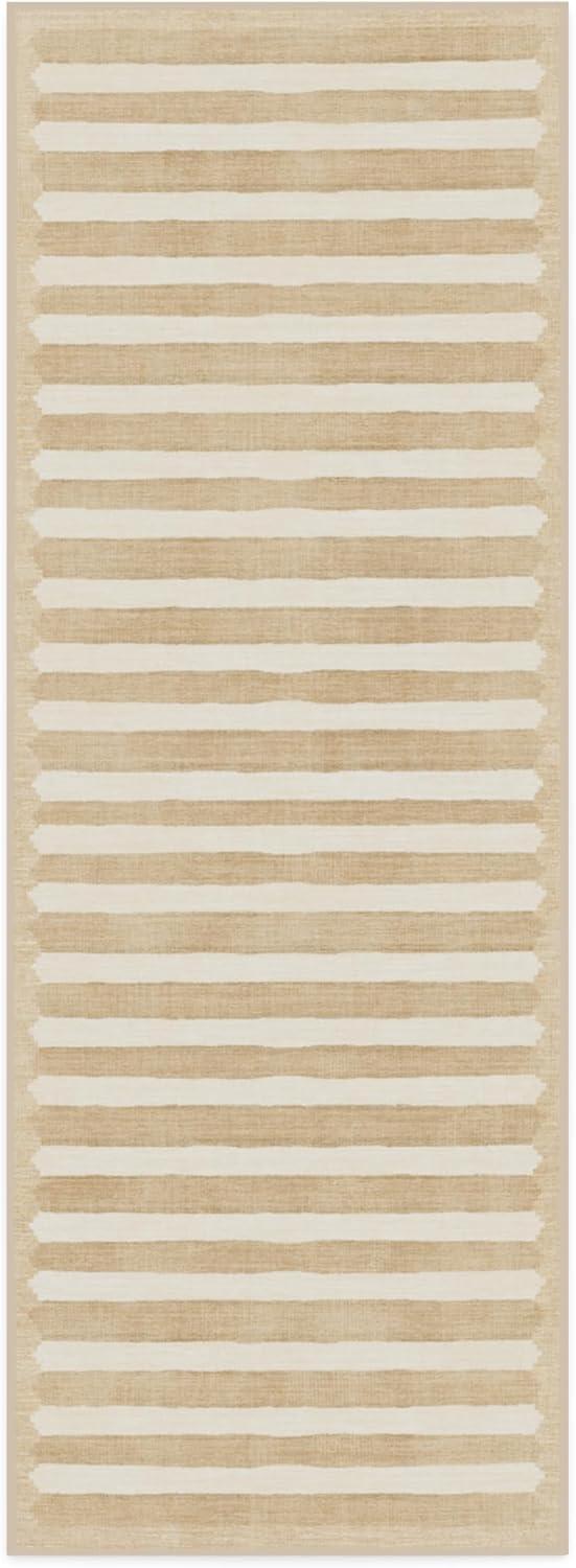 imageRUGGABLE x goop Machine Washable Area Rug Lucia Natural 10x14 StainResistant NonSlip Large Rugs for Living Room Bedroom Hallway Entryway ampamp Officewith Standard PadElin Stripe Latte Cream Cushioned Pad