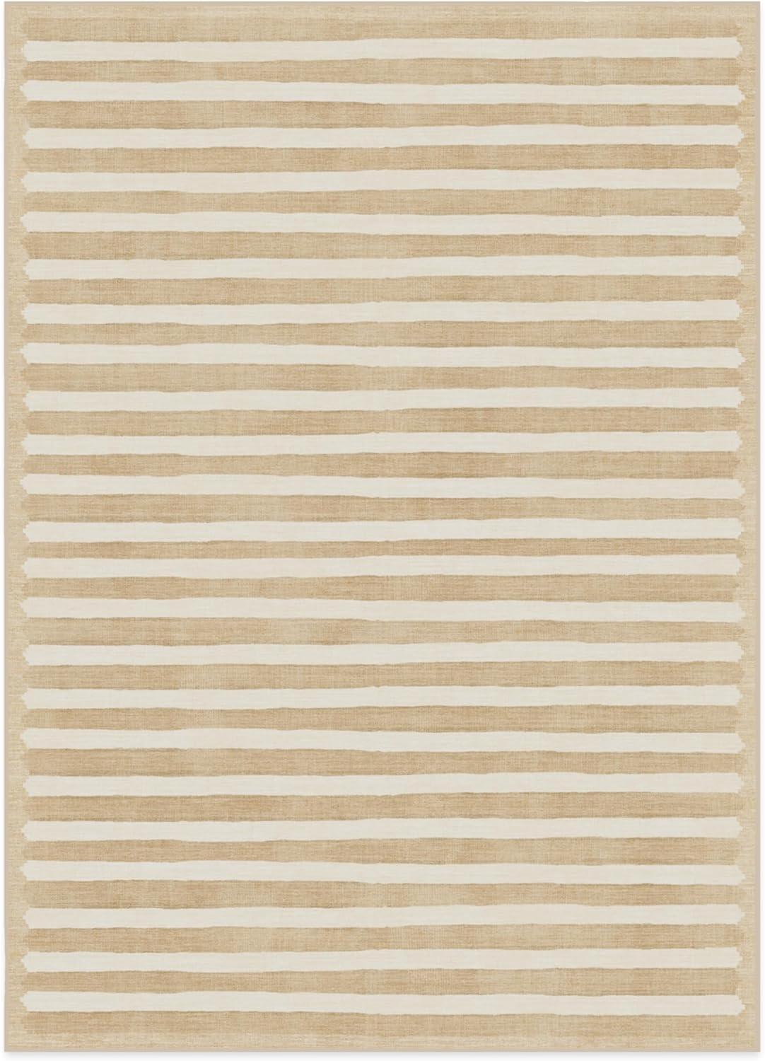 imageRUGGABLE x goop Machine Washable Area Rug Lucia Natural 10x14 StainResistant NonSlip Large Rugs for Living Room Bedroom Hallway Entryway ampamp Officewith Standard PadElin Stripe Latte Cream Cushioned Pad