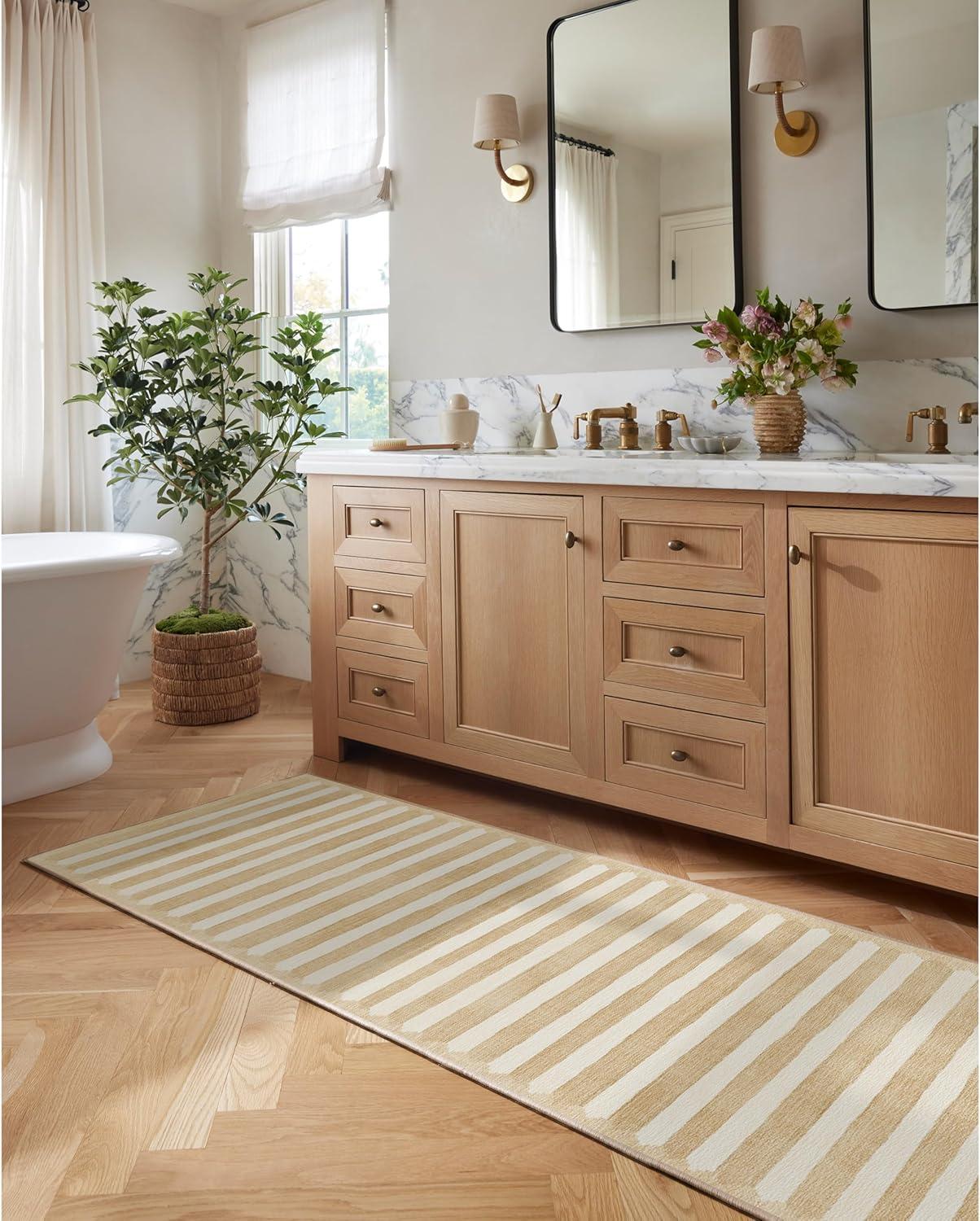 imageRUGGABLE x goop Machine Washable Area Rug Lucia Natural 10x14 StainResistant NonSlip Large Rugs for Living Room Bedroom Hallway Entryway ampamp Officewith Standard PadElin Stripe Latte Cream Cushioned Pad