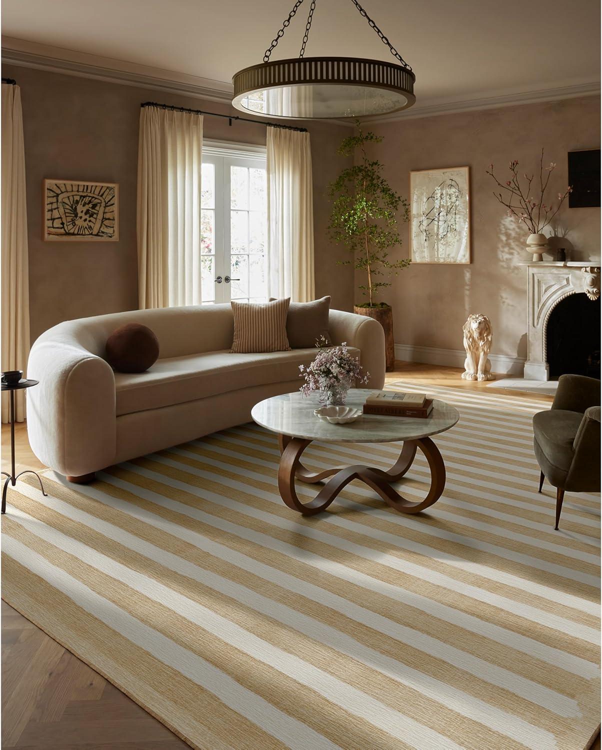 imageRUGGABLE x goop Machine Washable Area Rug Lucia Natural 10x14 StainResistant NonSlip Large Rugs for Living Room Bedroom Hallway Entryway ampamp Officewith Standard PadElin Stripe Latte Cream Cushioned Pad